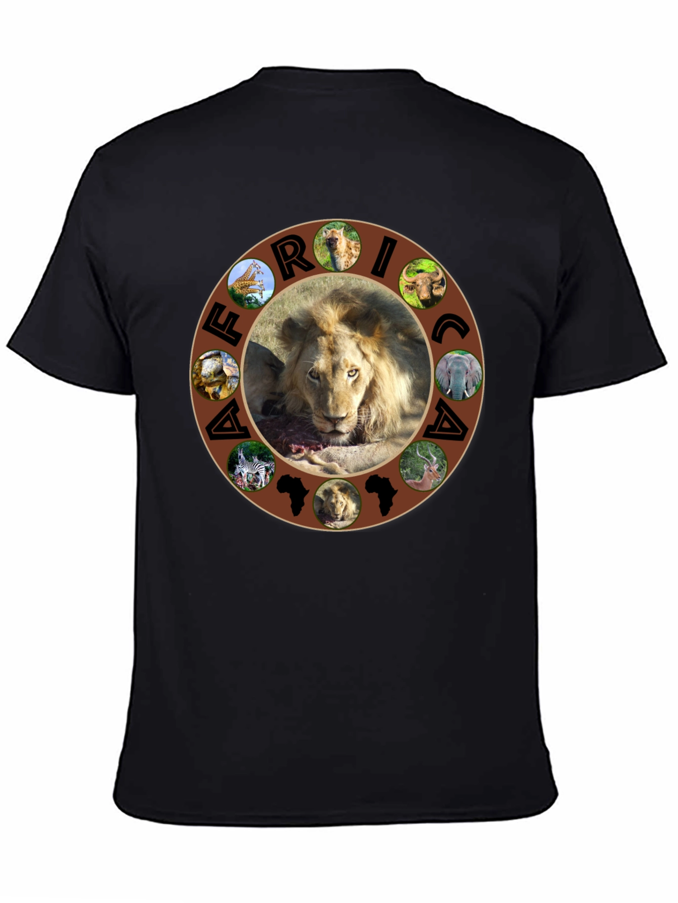 African Wildlife Graphic Tee - Lion & Continent Design