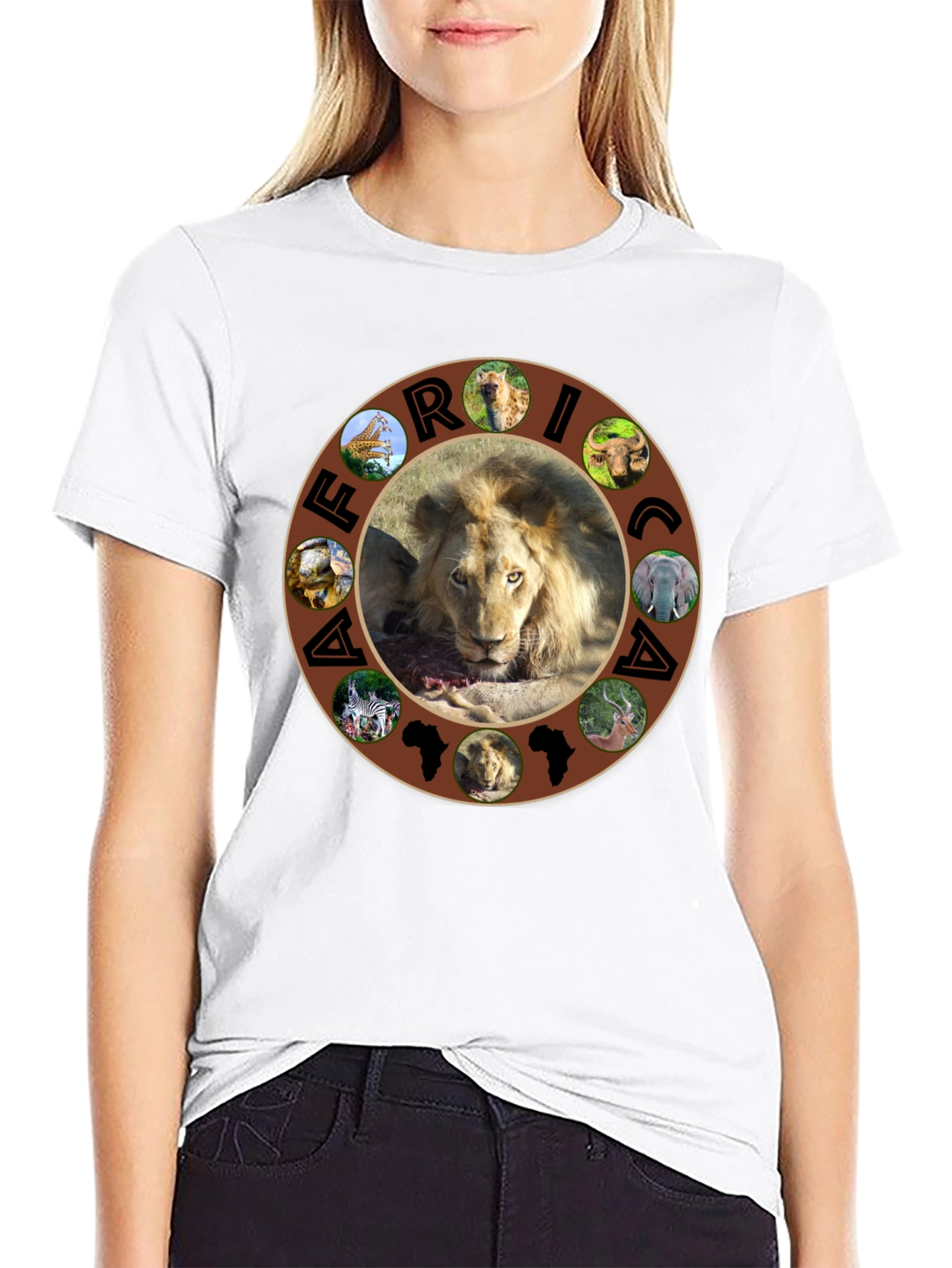 African Wildlife Graphic Tee - Lion & Continent Design