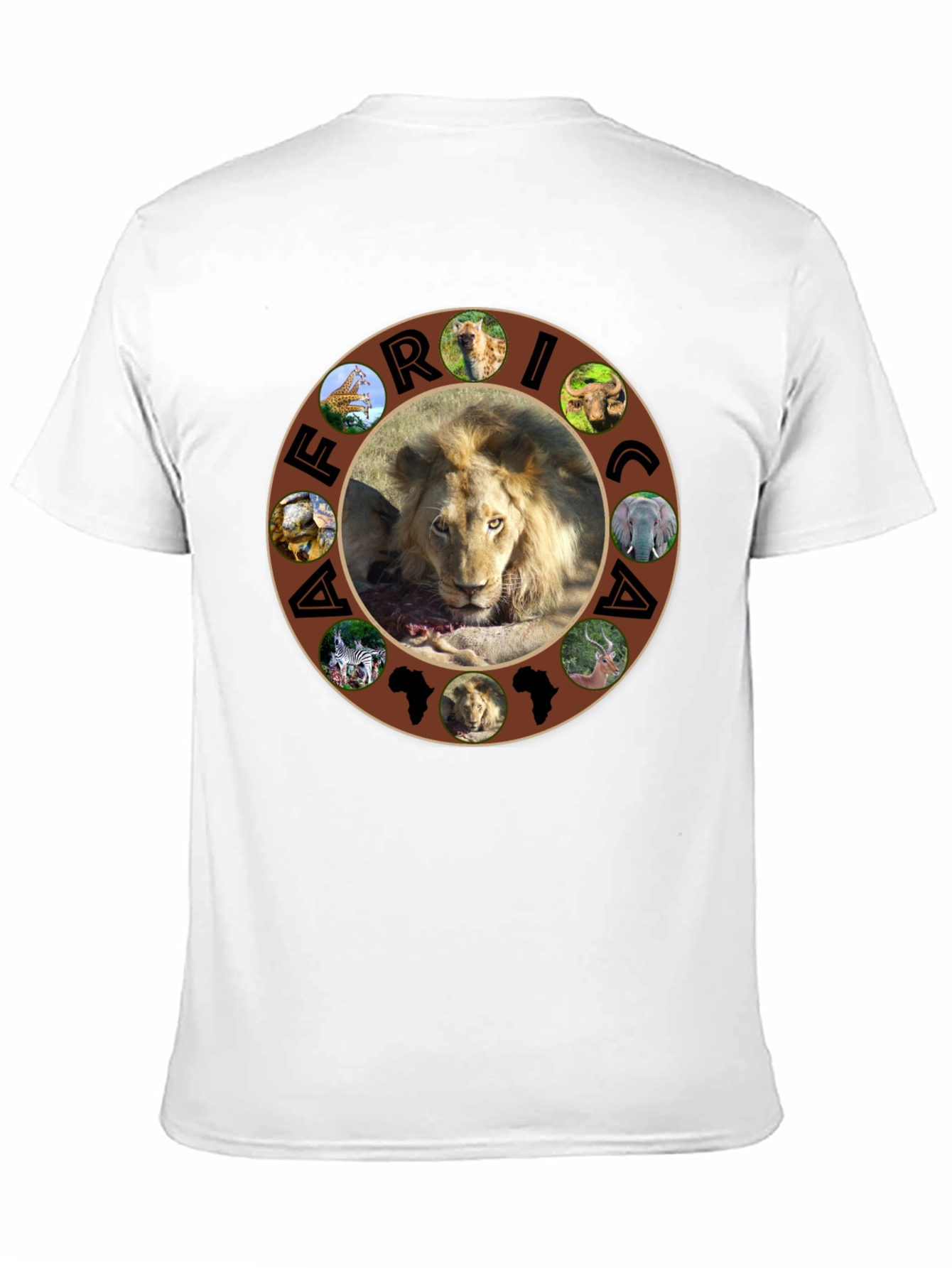 African Wildlife Graphic Tee - Lion & Continent Design