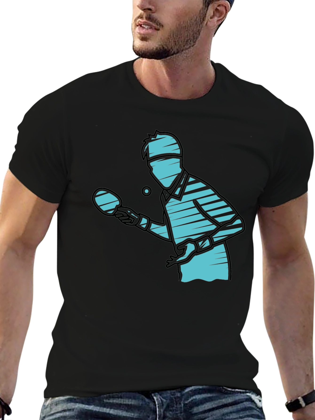 Ping Pong Player Graphic Tee - Black