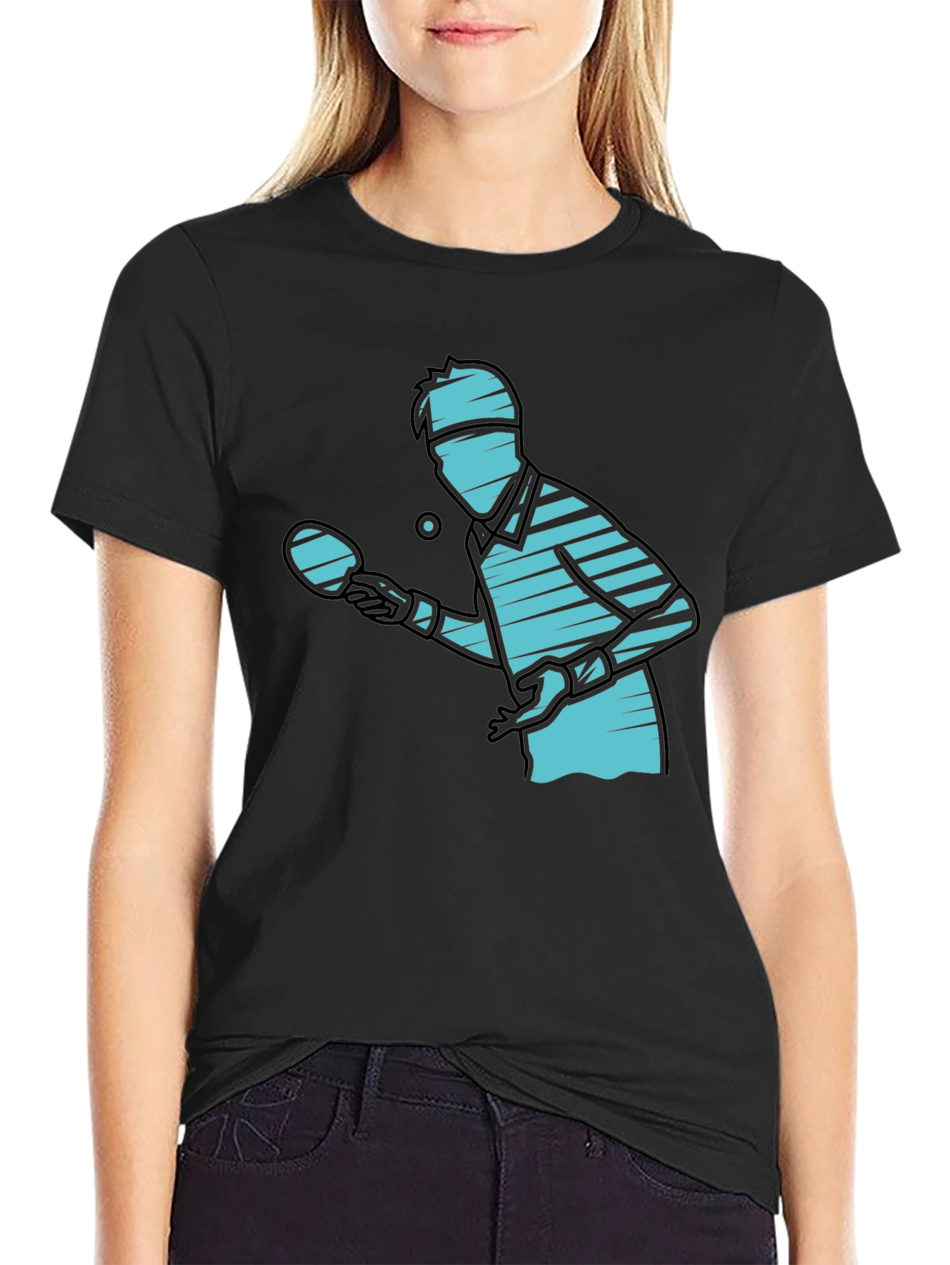 Ping Pong Player Graphic Tee - Black