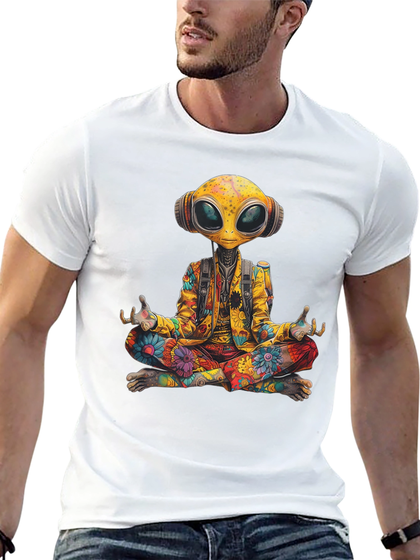 Meditating Alien T-Shirt - Cosmic Comfort