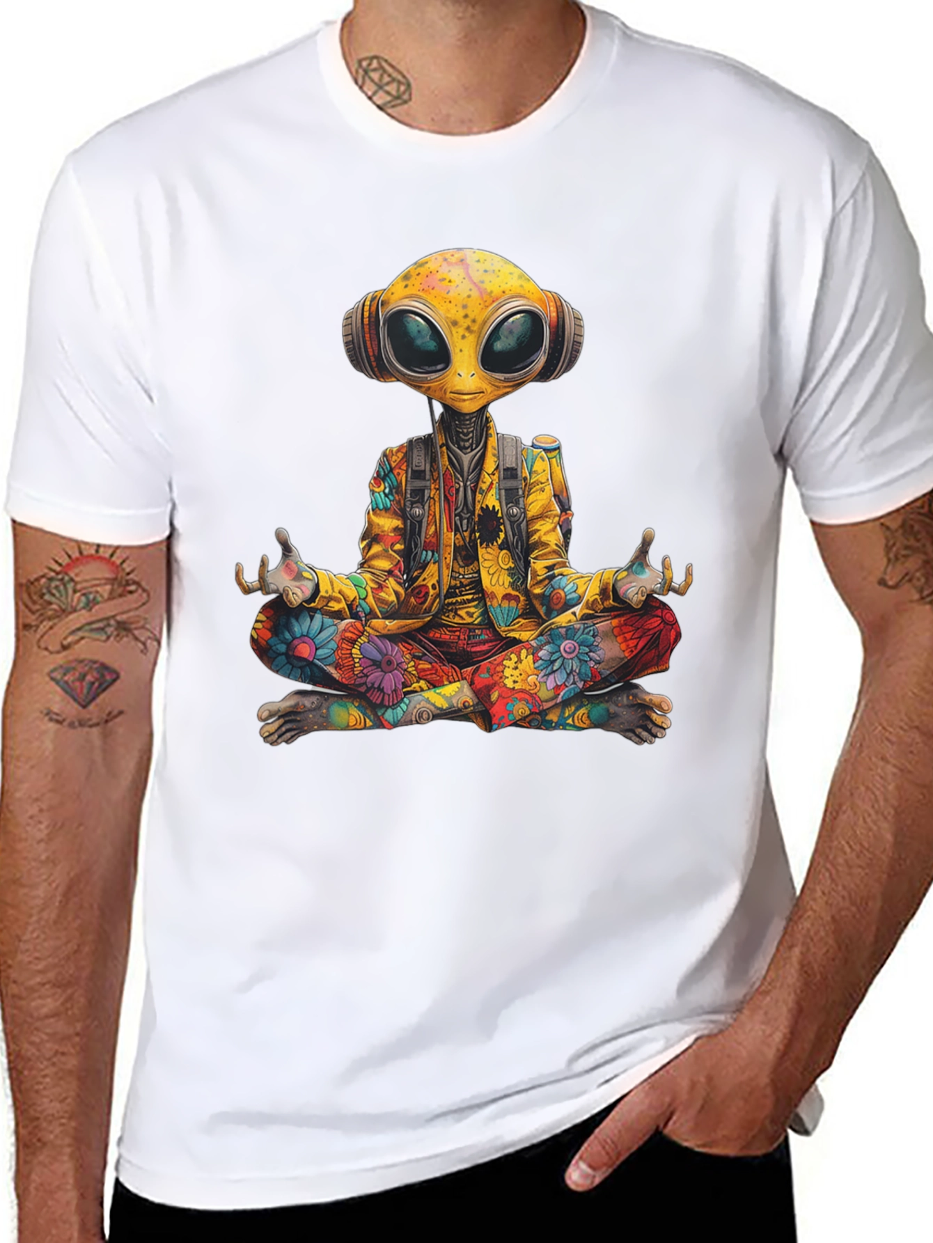 Meditating Alien T-Shirt - Cosmic Comfort