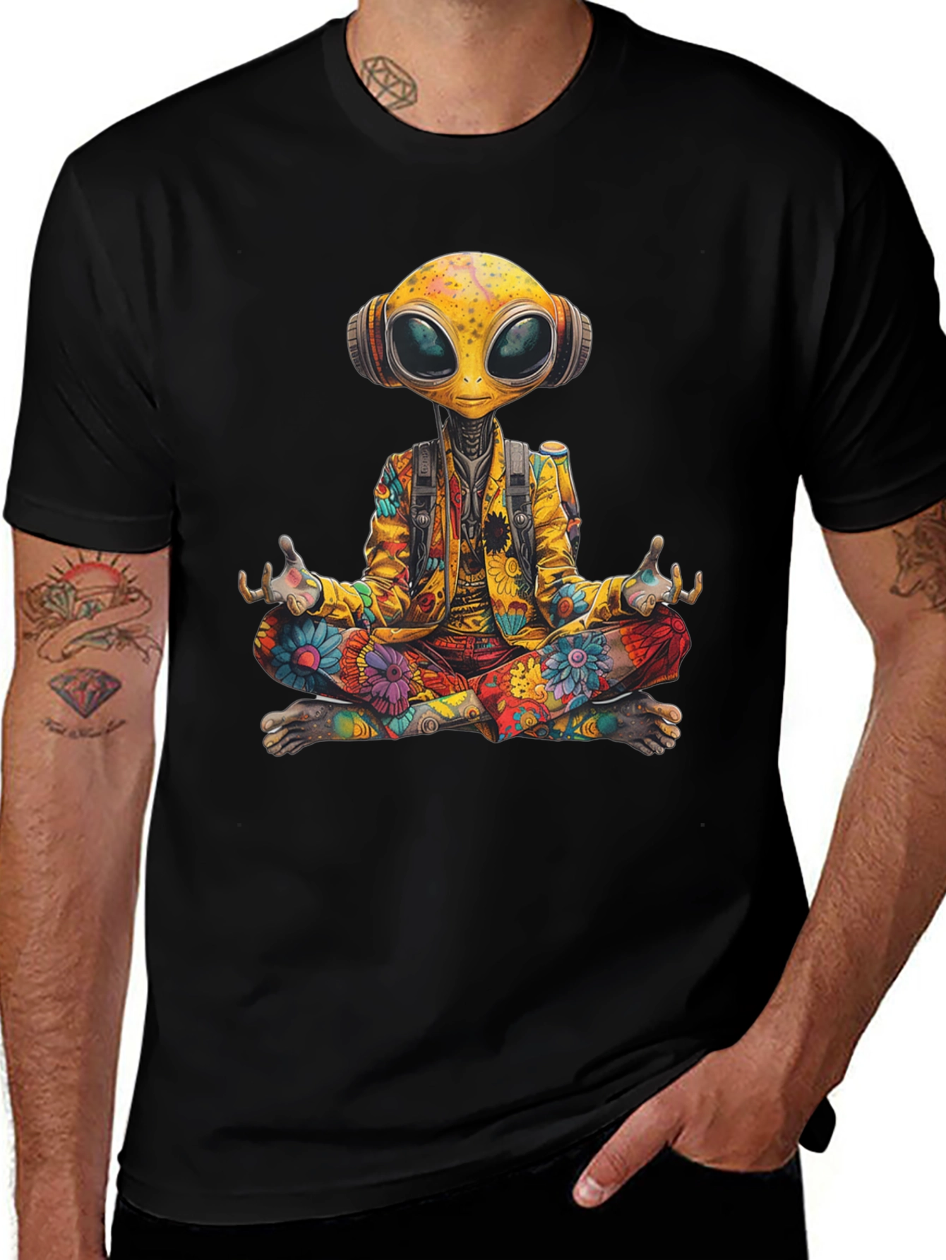 Meditating Alien T-Shirt - Cosmic Comfort