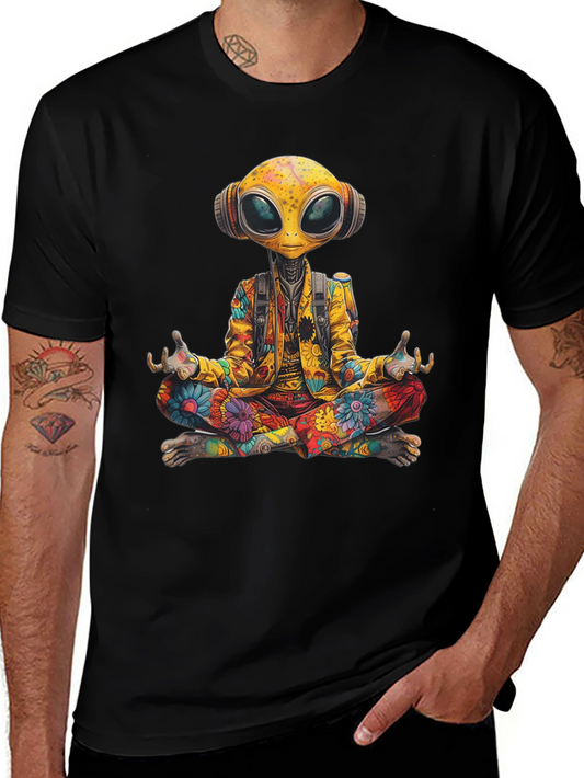 Meditating Alien T-Shirt - Cosmic Comfort