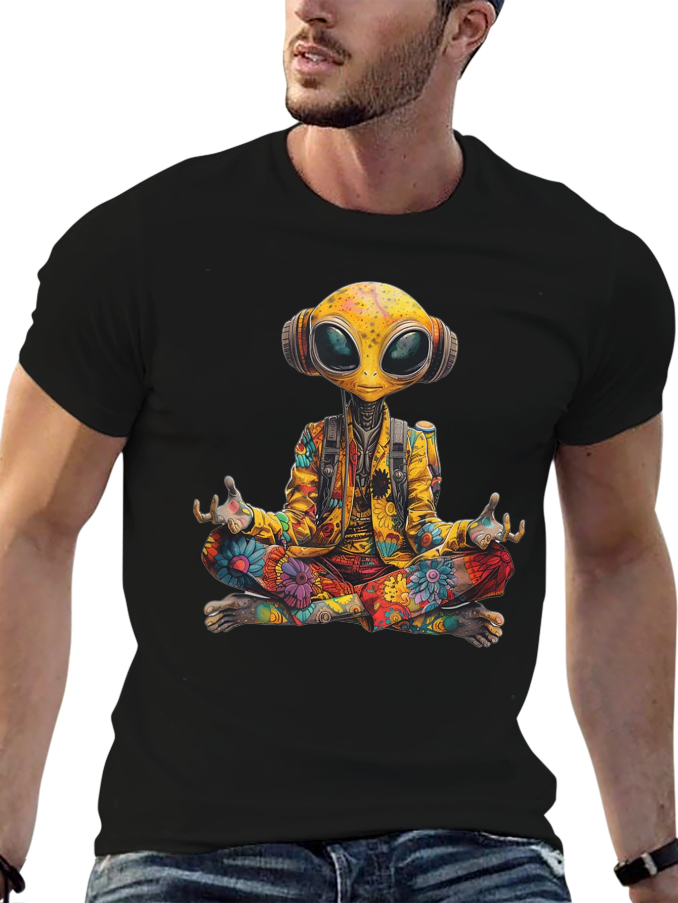 Meditating Alien T-Shirt - Cosmic Comfort