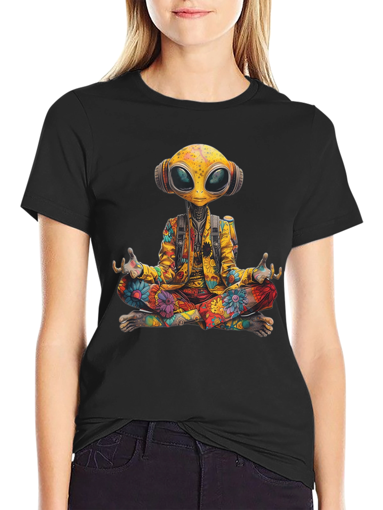 Meditating Alien T-Shirt - Cosmic Comfort