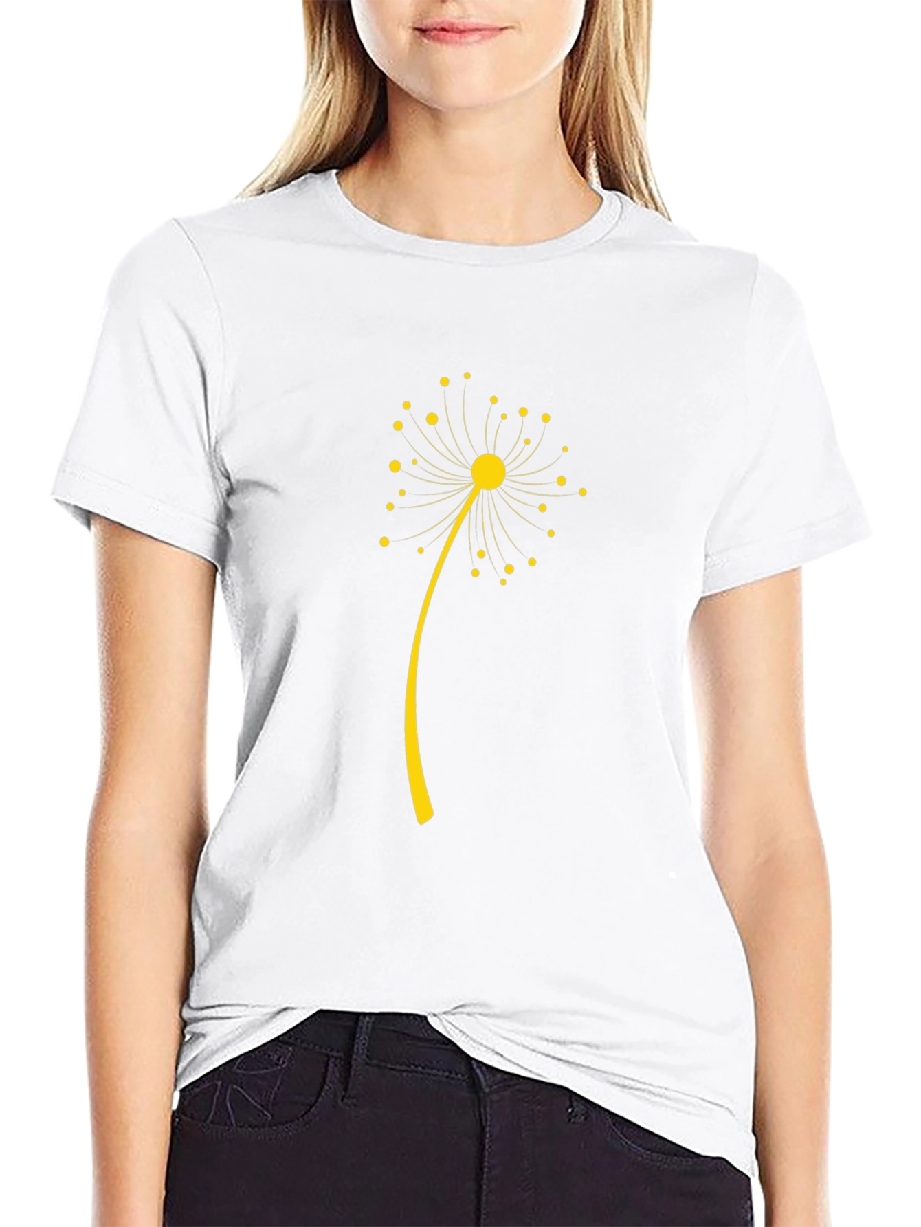 Black T-Shirt with Dandelion Graphic