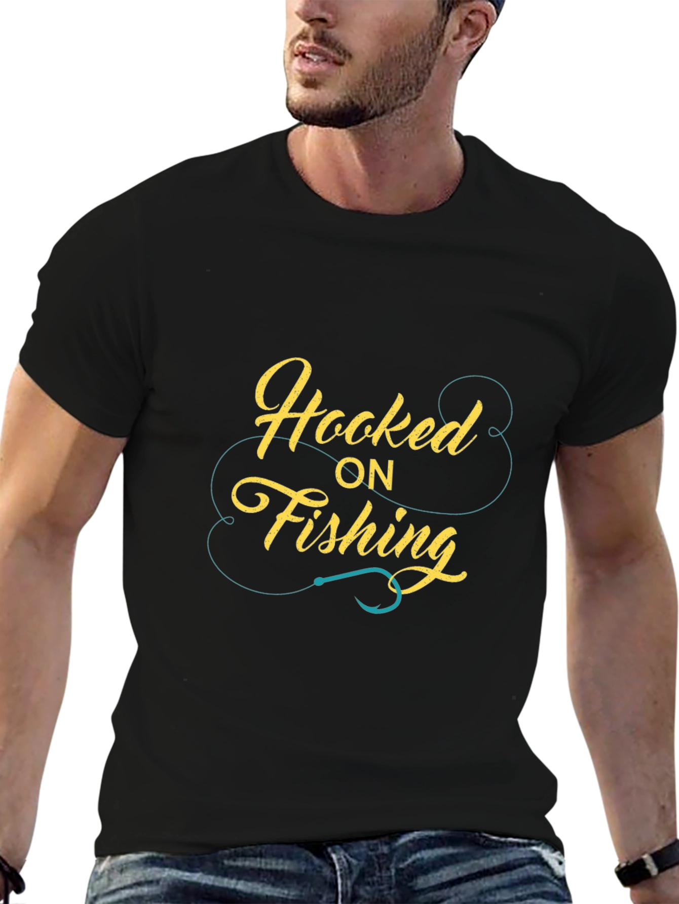 Hooked On Fishing Graphic Tee Black Casual Fit