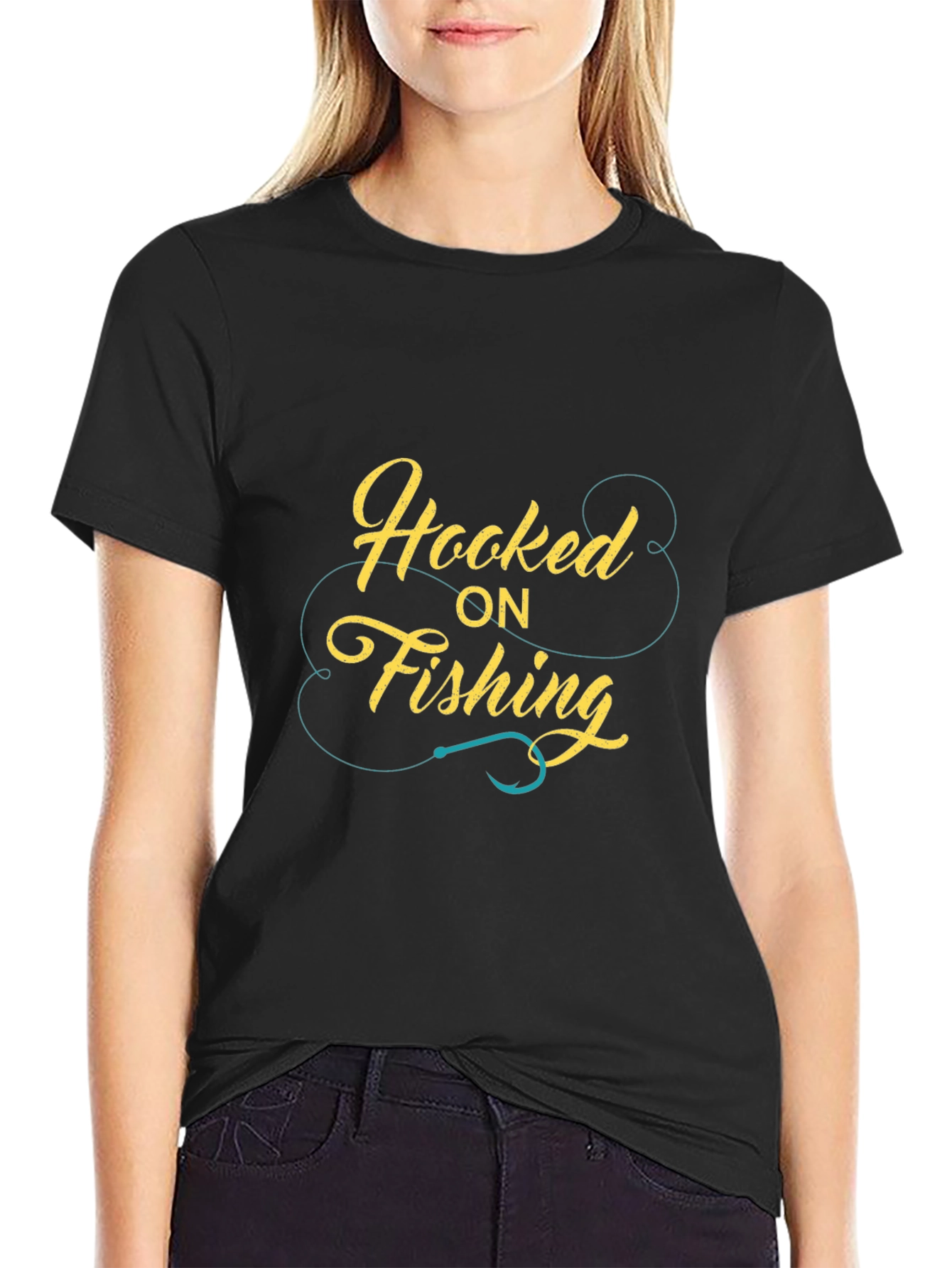 Hooked On Fishing Graphic Tee Black Casual Fit