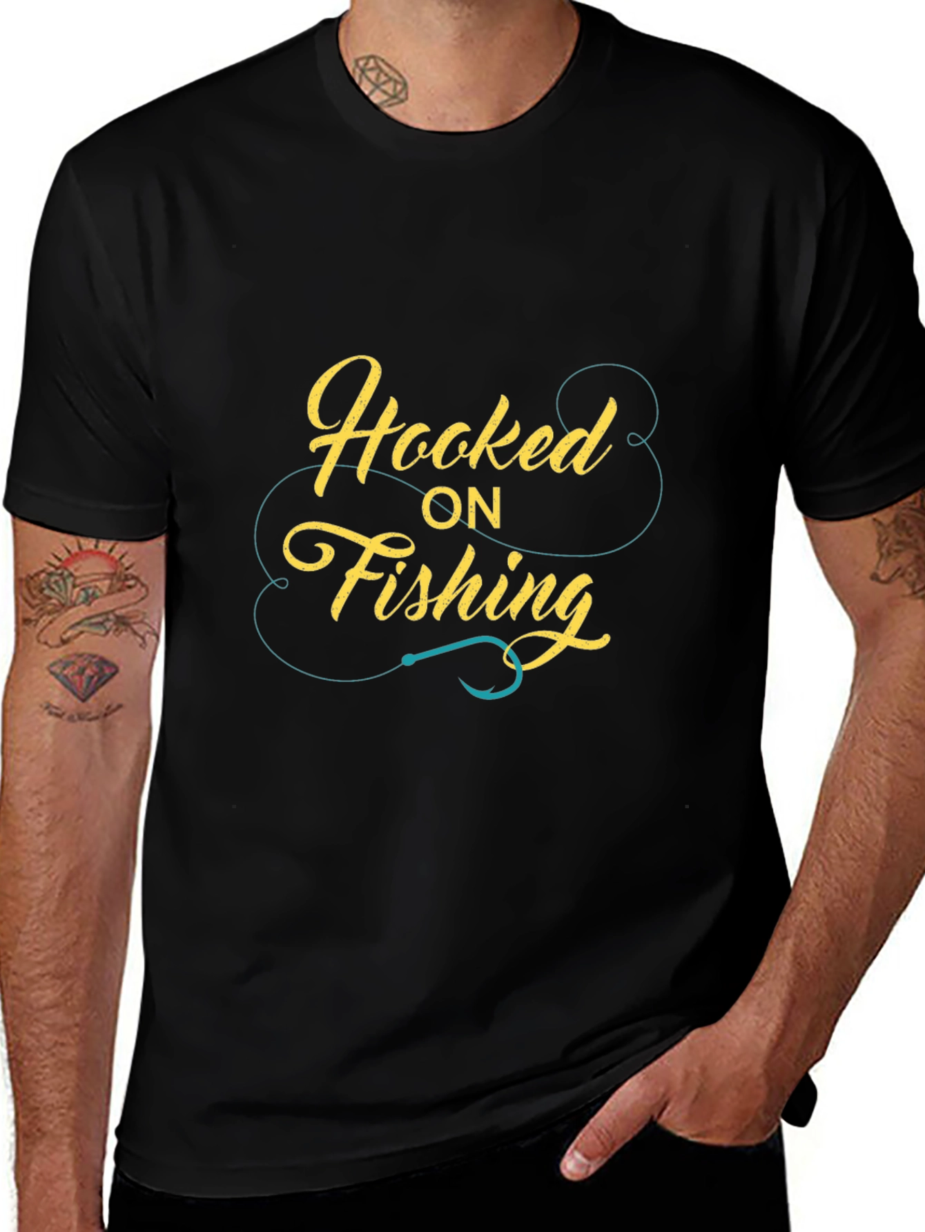 Hooked On Fishing Graphic Tee Black Casual Fit