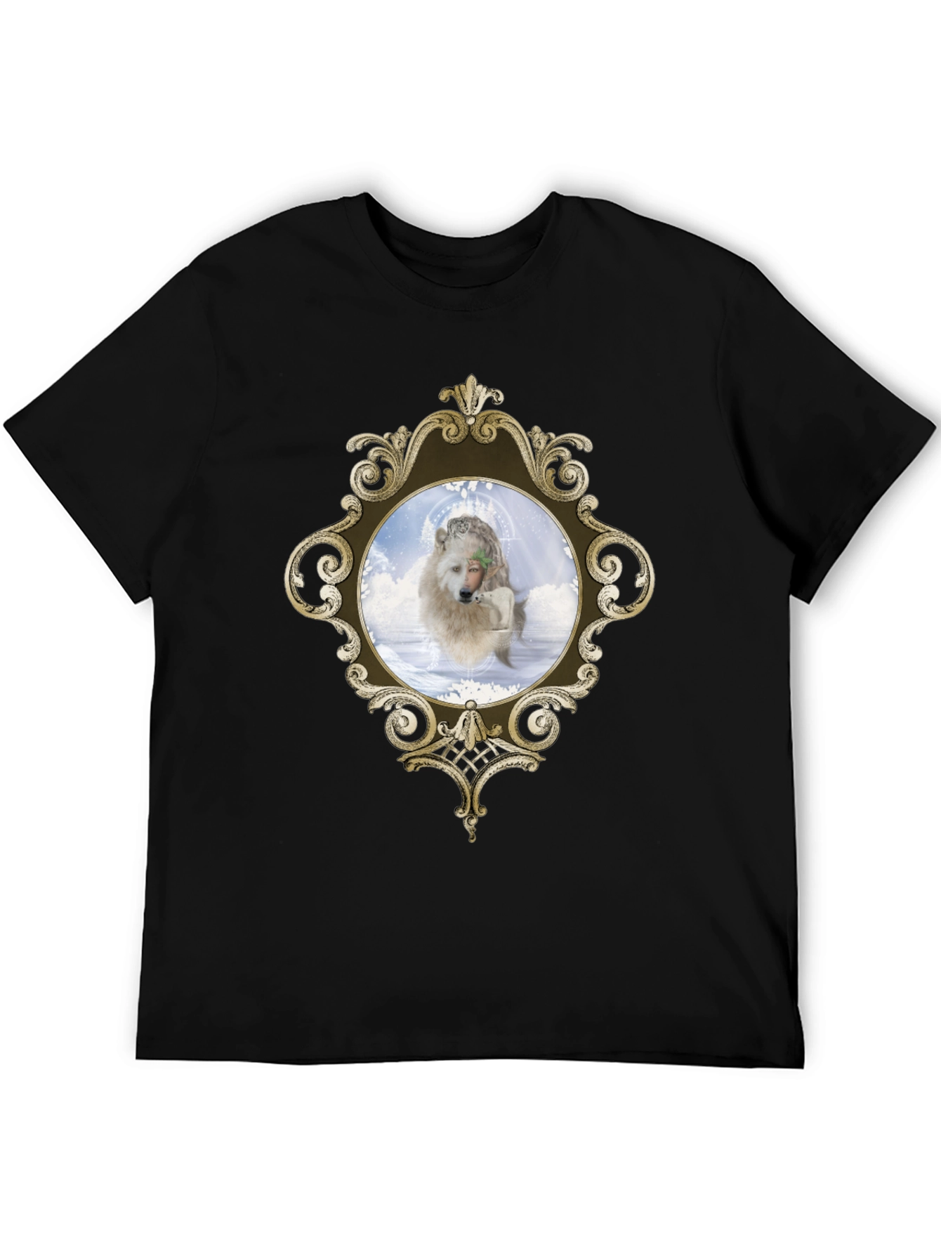 Ornate Framed Wolf Graphic Tee - Unique Design