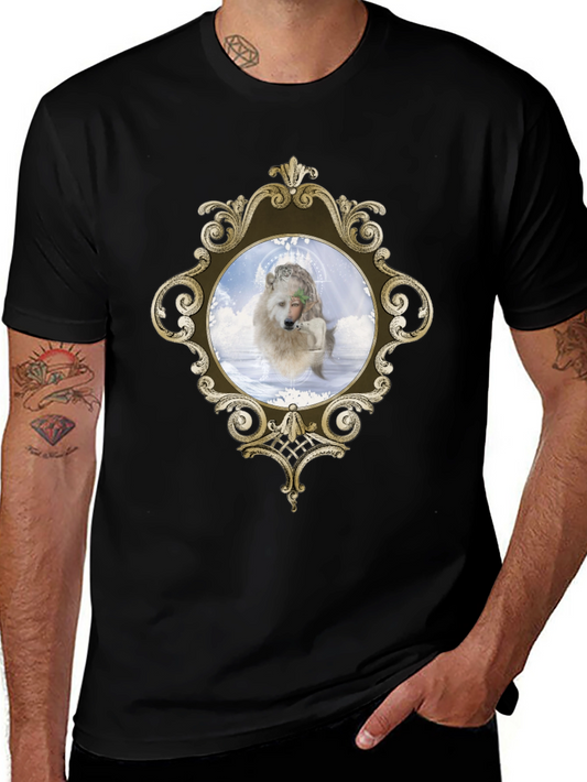 Ornate Framed Wolf Graphic Tee - Unique Design