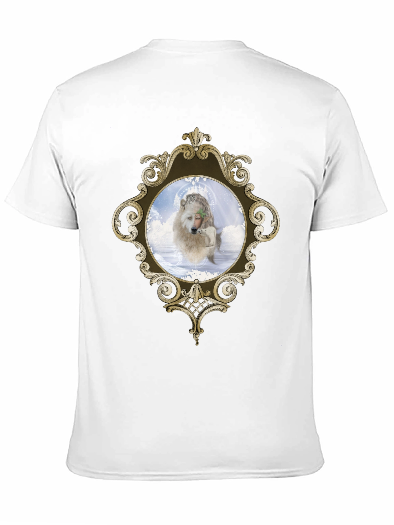 Ornate Framed Wolf Graphic Tee - Unique Design