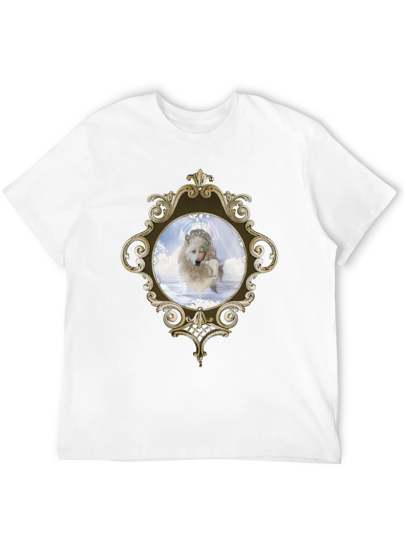 Ornate Framed Wolf Graphic Tee - Unique Design