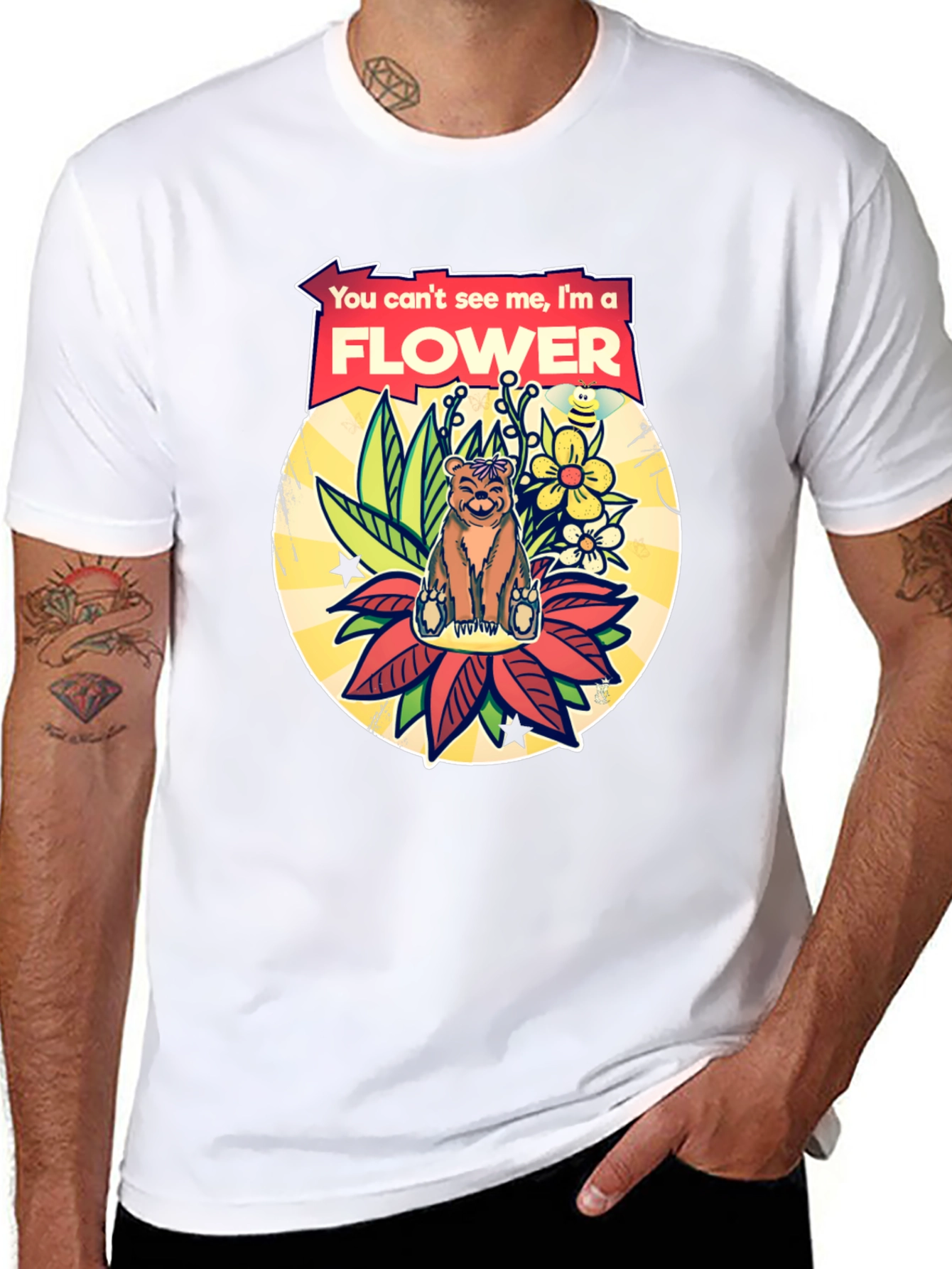 Funny Bear Flower T-Shirt - You Cant See Me