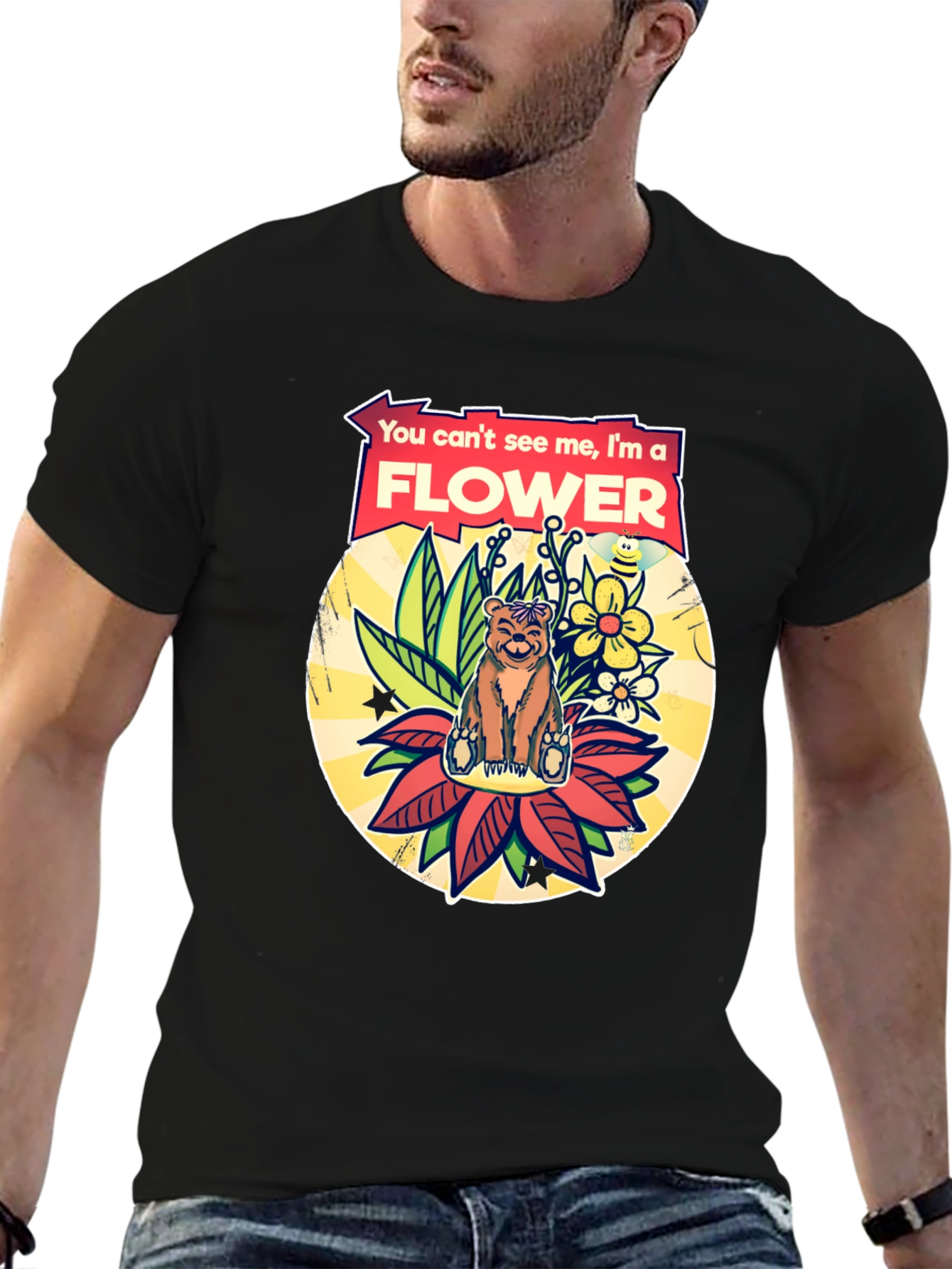 Funny Bear Flower T-Shirt - You Cant See Me