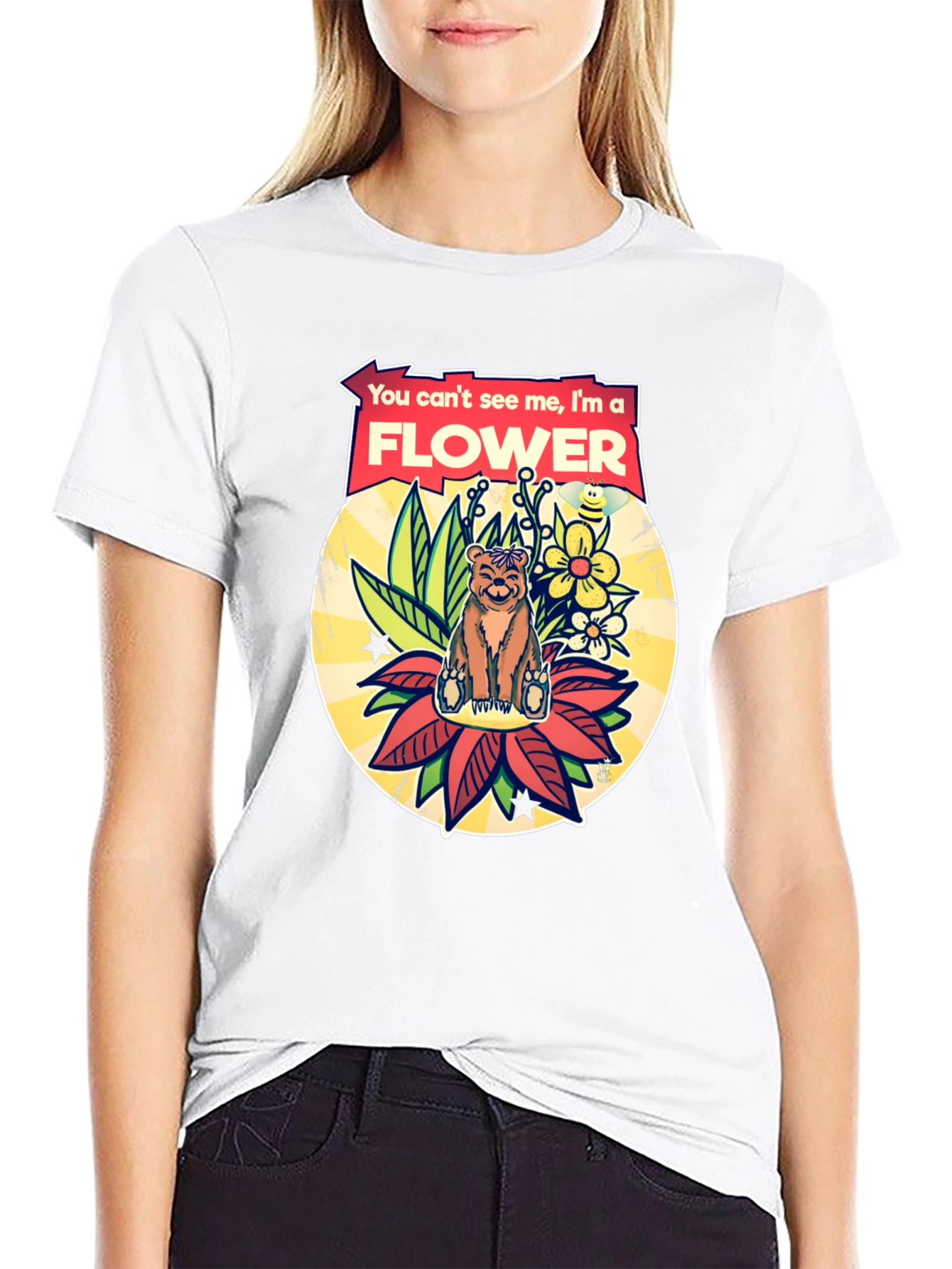 Funny Bear Flower T-Shirt - You Cant See Me