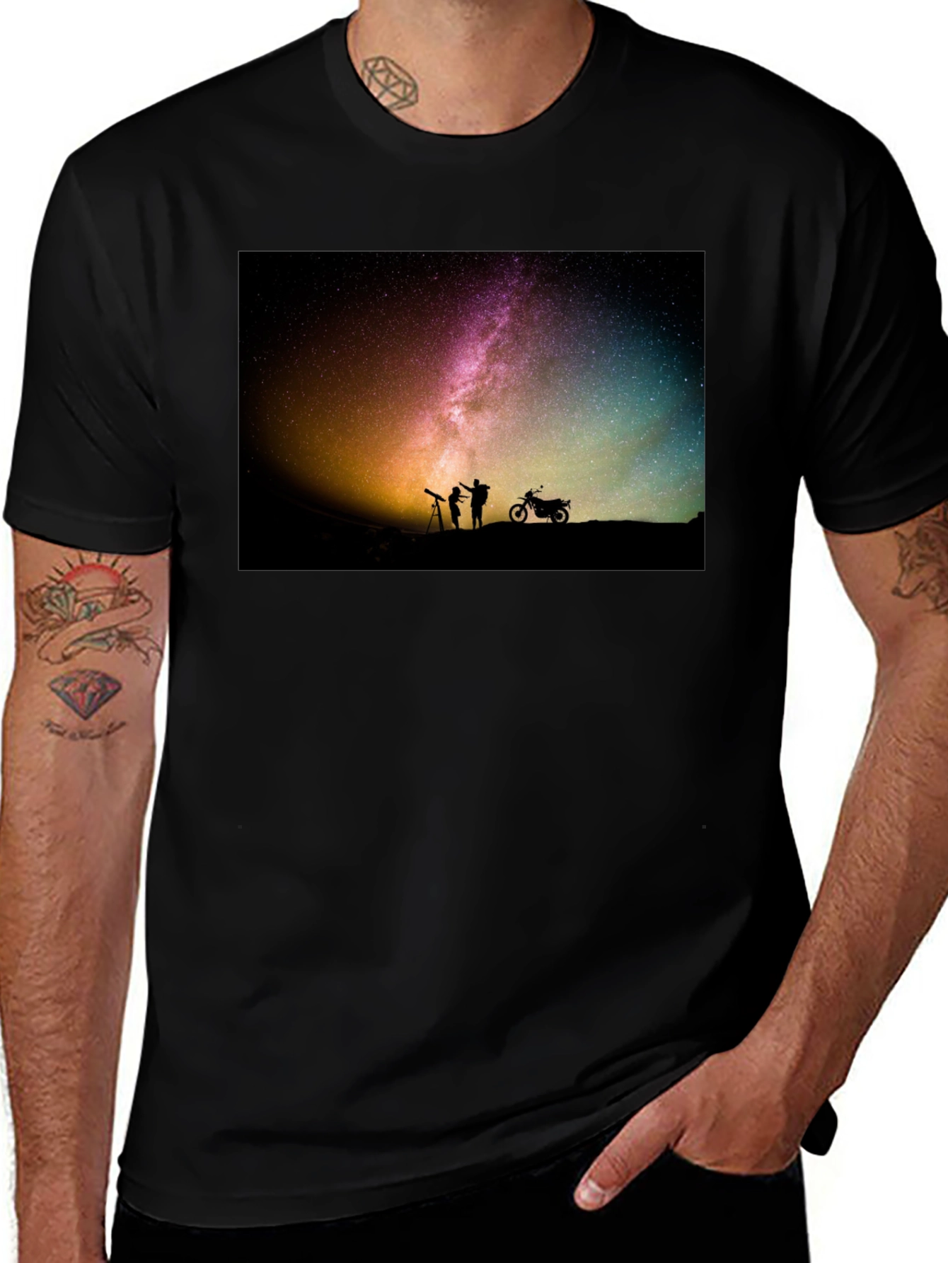 Starry Night T-Shirt - Astronomy & Motorcycle Design