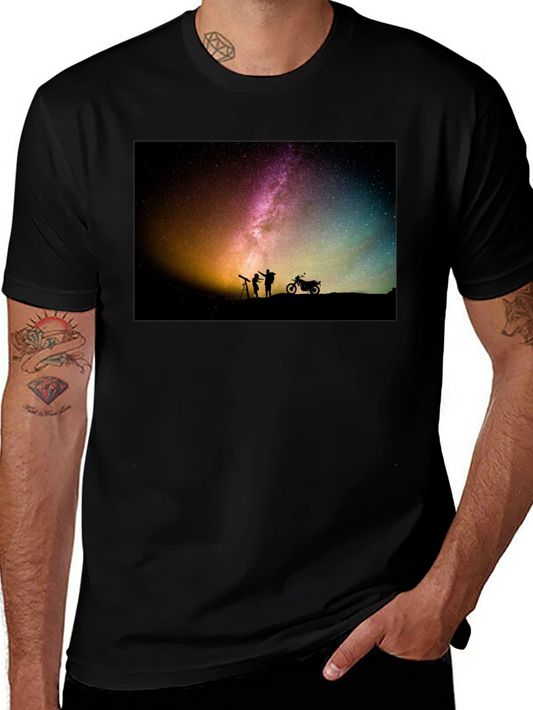 Starry Night T-Shirt - Astronomy & Motorcycle Design
