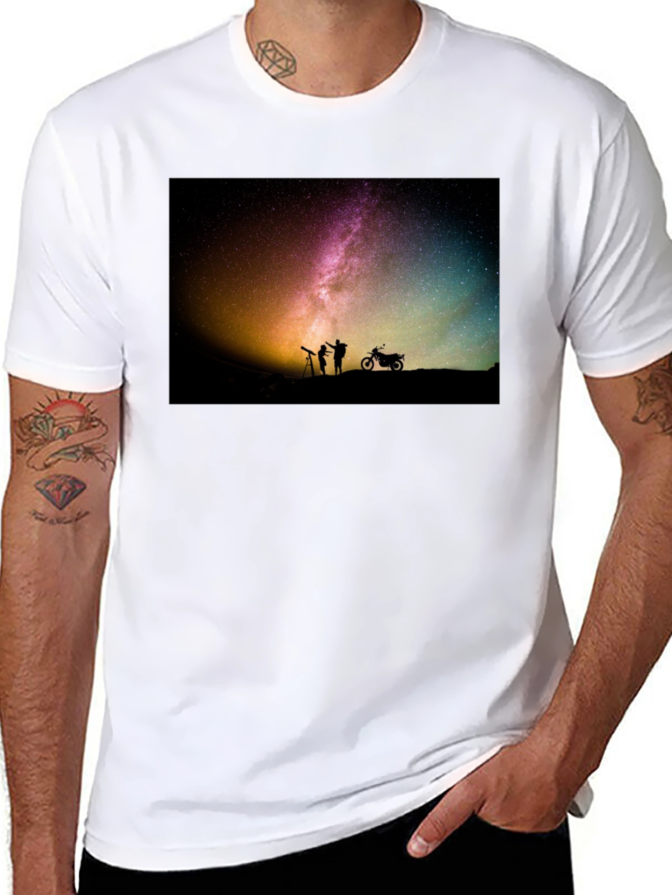 Starry Night T-Shirt - Astronomy & Motorcycle Design