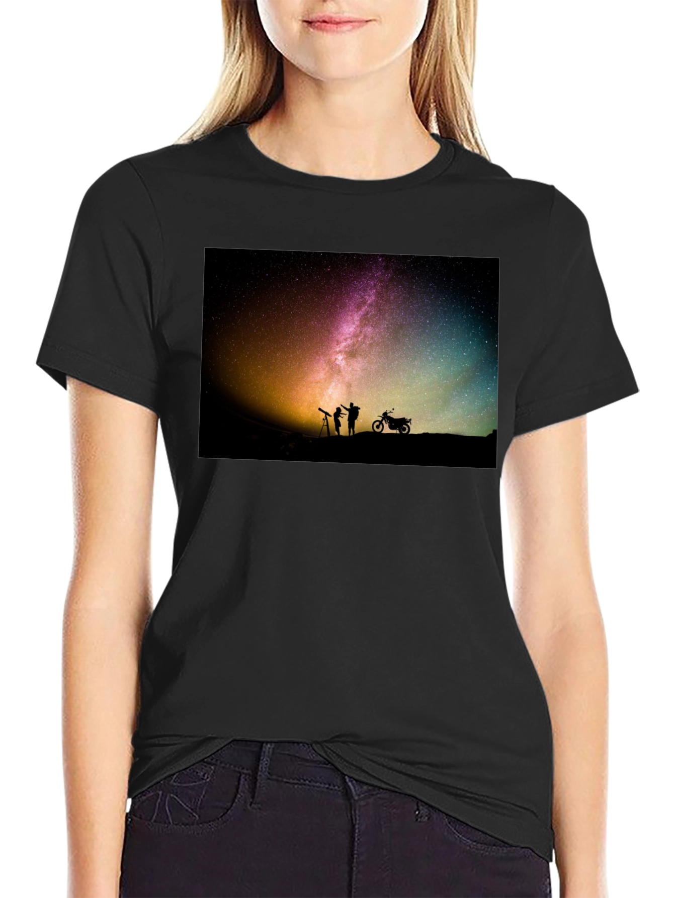 Starry Night T-Shirt - Astronomy & Motorcycle Design