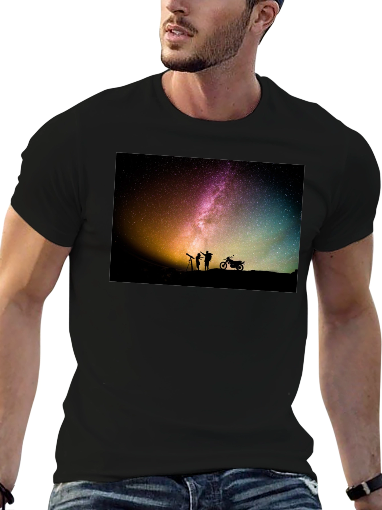 Starry Night T-Shirt - Astronomy & Motorcycle Design