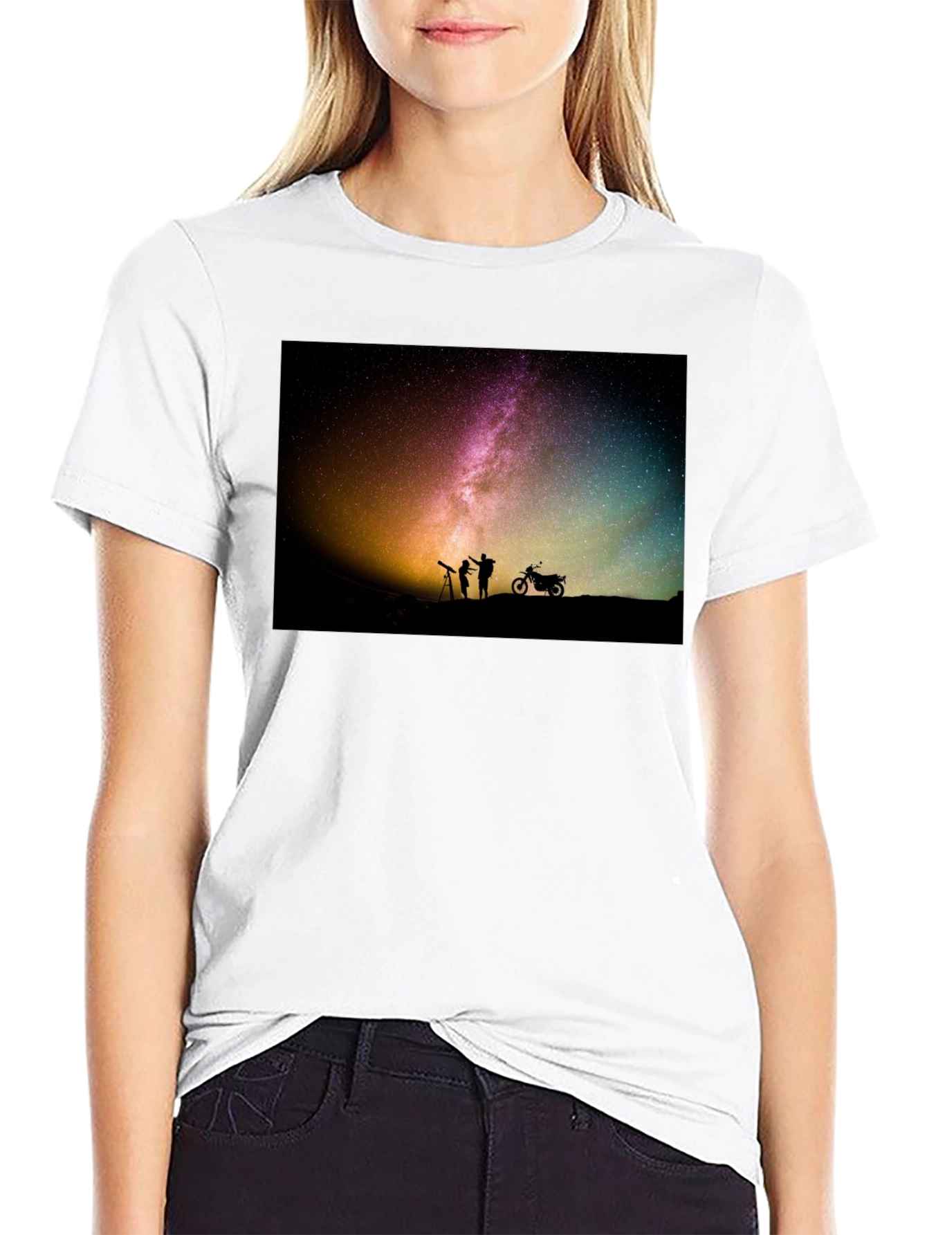 Starry Night T-Shirt - Astronomy & Motorcycle Design