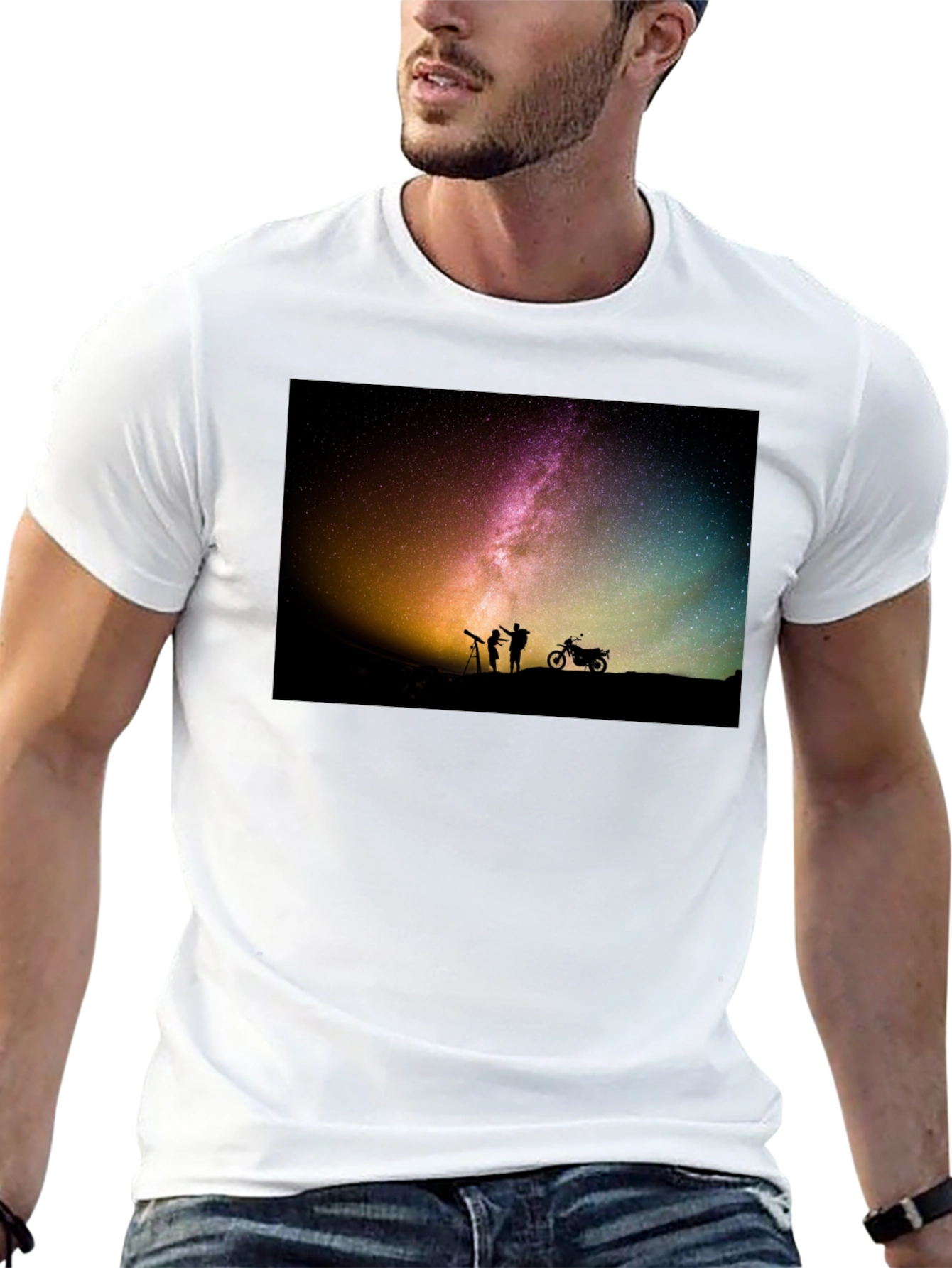 Starry Night T-Shirt - Astronomy & Motorcycle Design