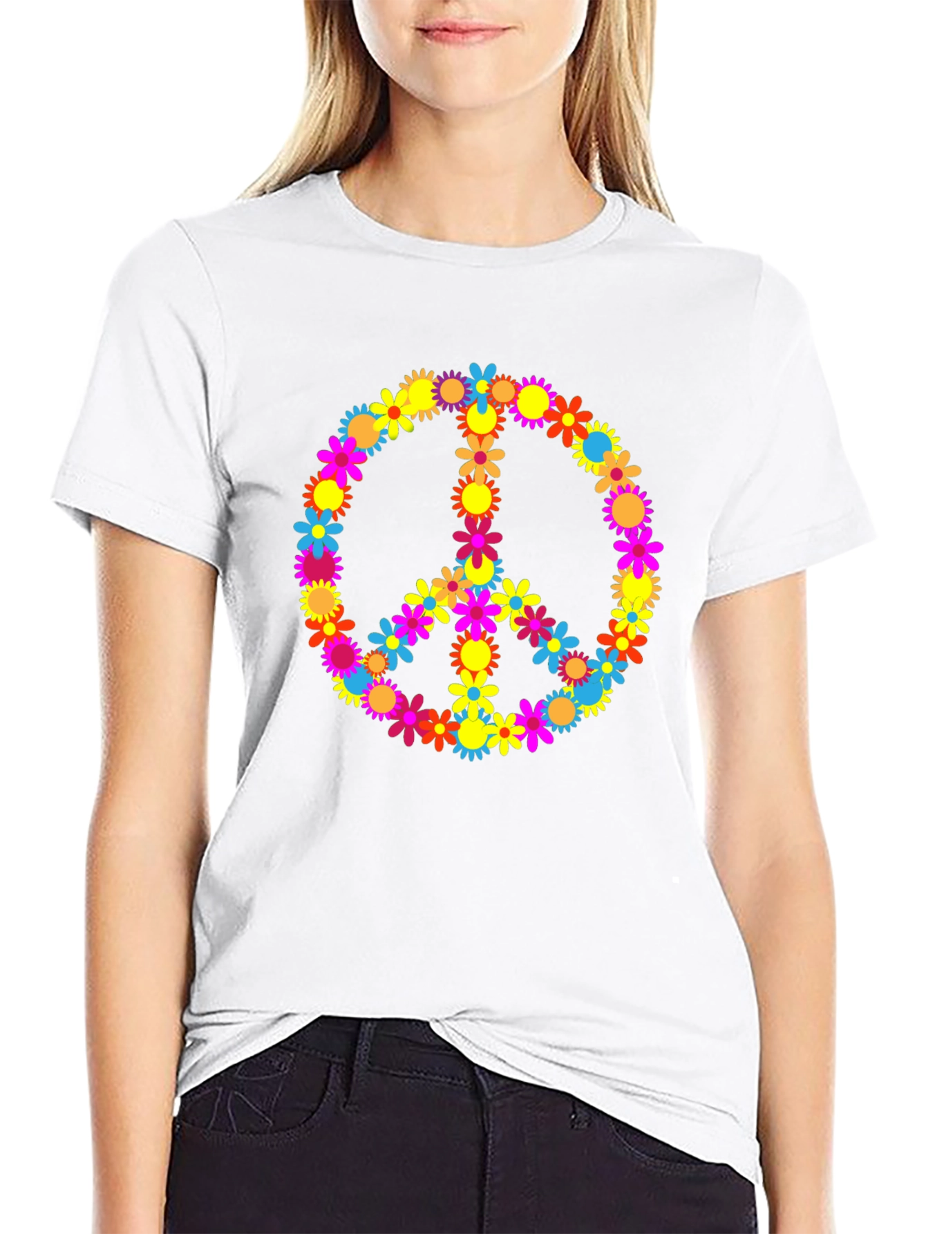 Floral Peace Sign Graphic T-Shirt