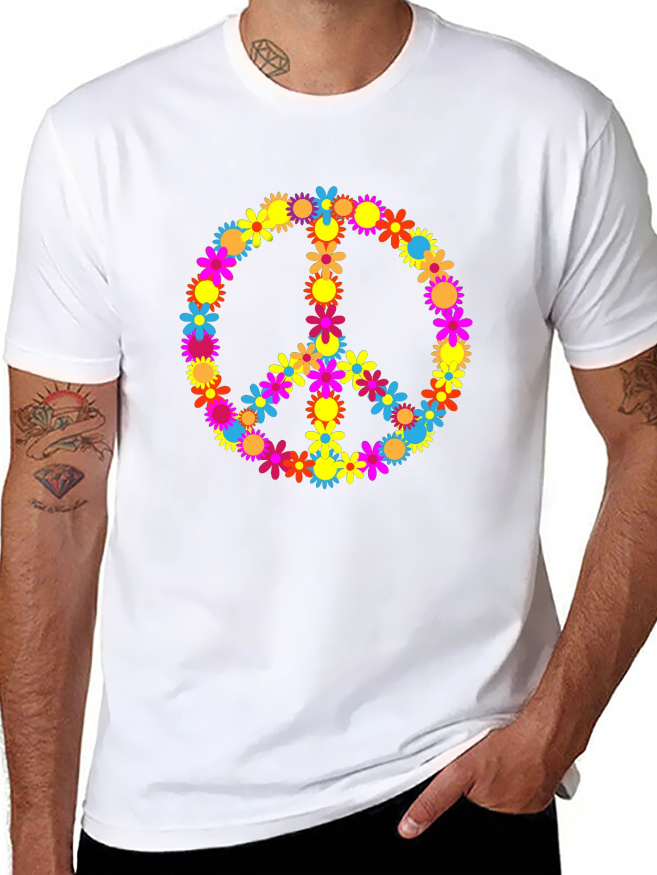 Floral Peace Sign Graphic T-Shirt