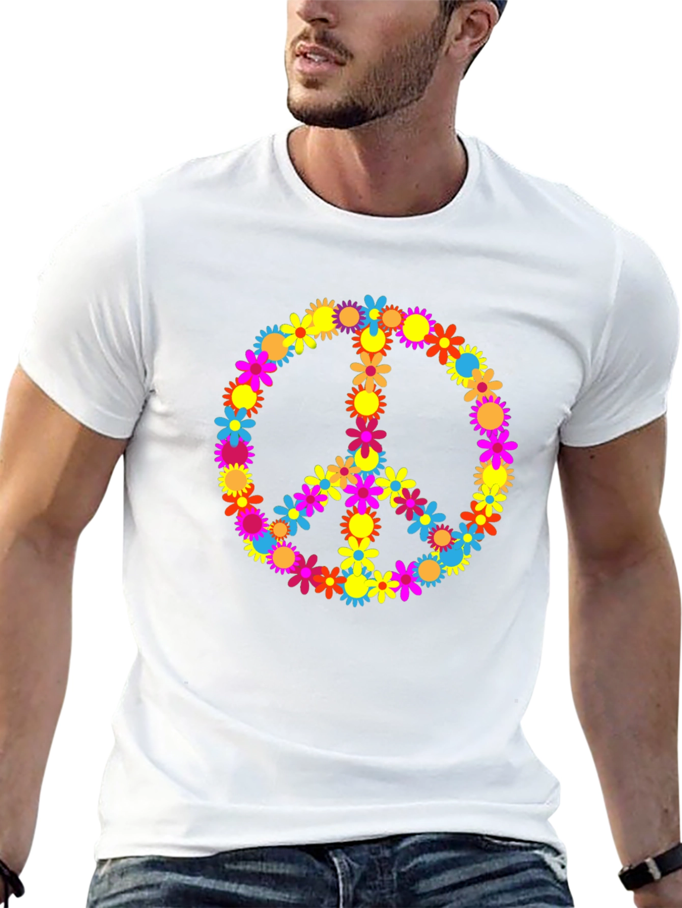 Floral Peace Sign Graphic T-Shirt