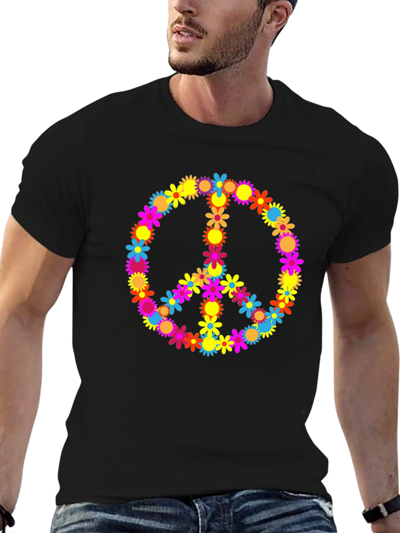 Floral Peace Sign Graphic T-Shirt