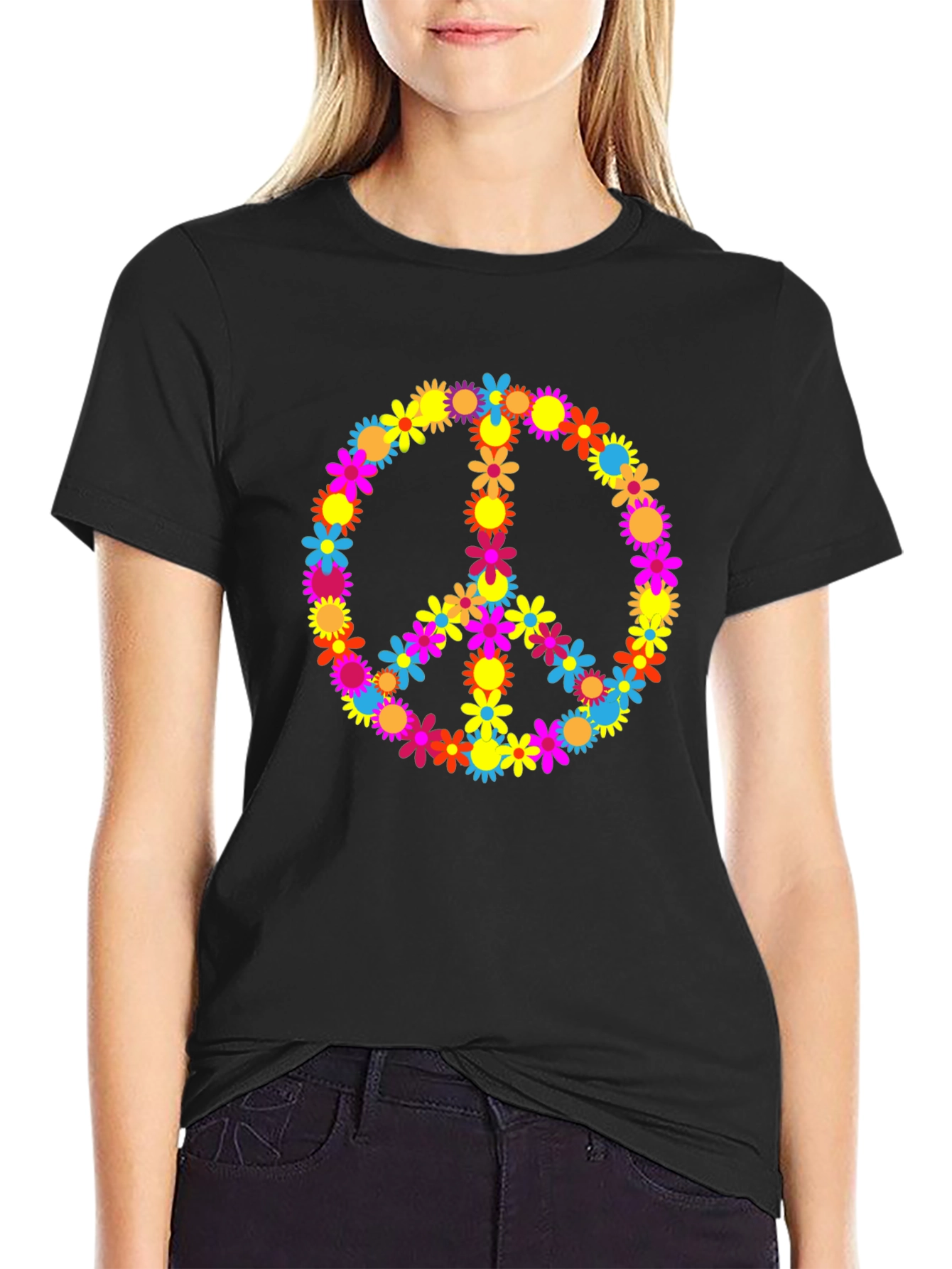 Floral Peace Sign Graphic T-Shirt