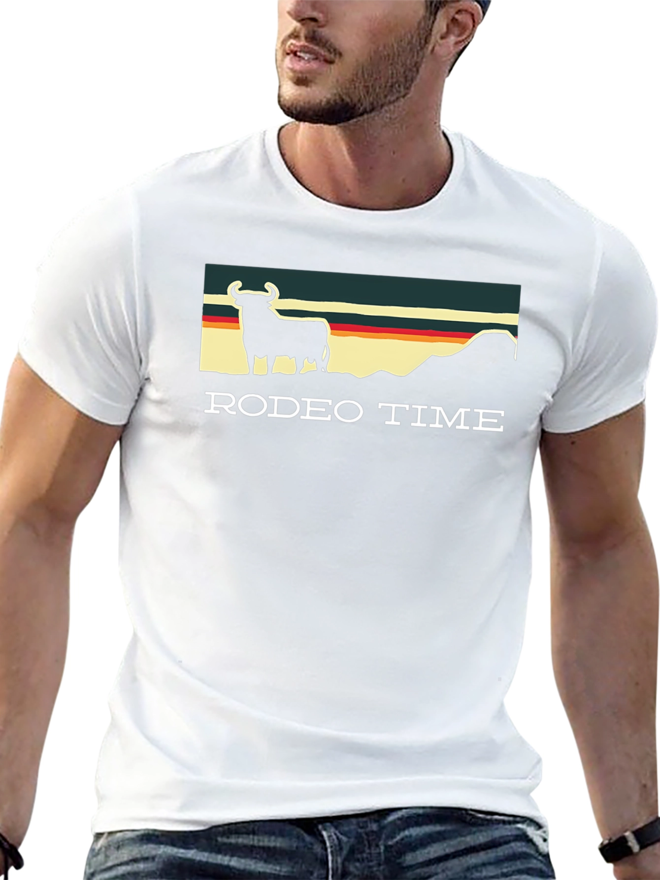 Rodeo Time Graphic Tee - Retro Bull Design