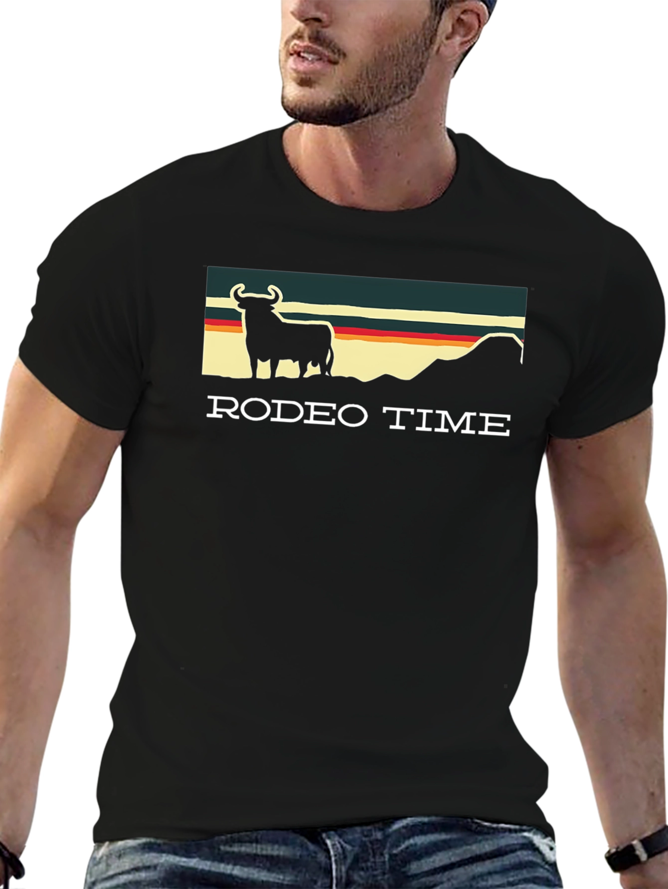 Rodeo Time Graphic Tee - Retro Bull Design