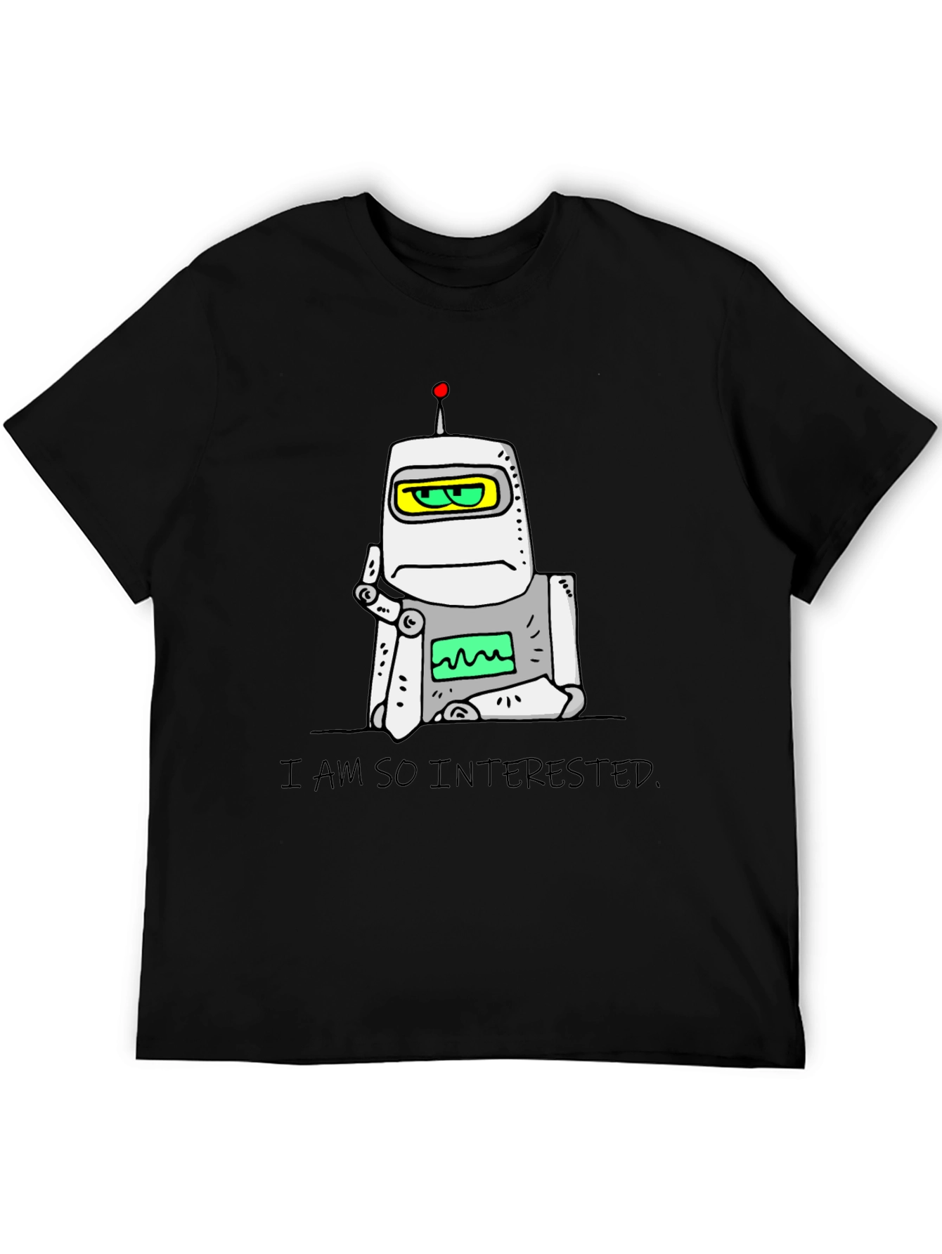 Interested Robot Graphic T-Shirt - Black