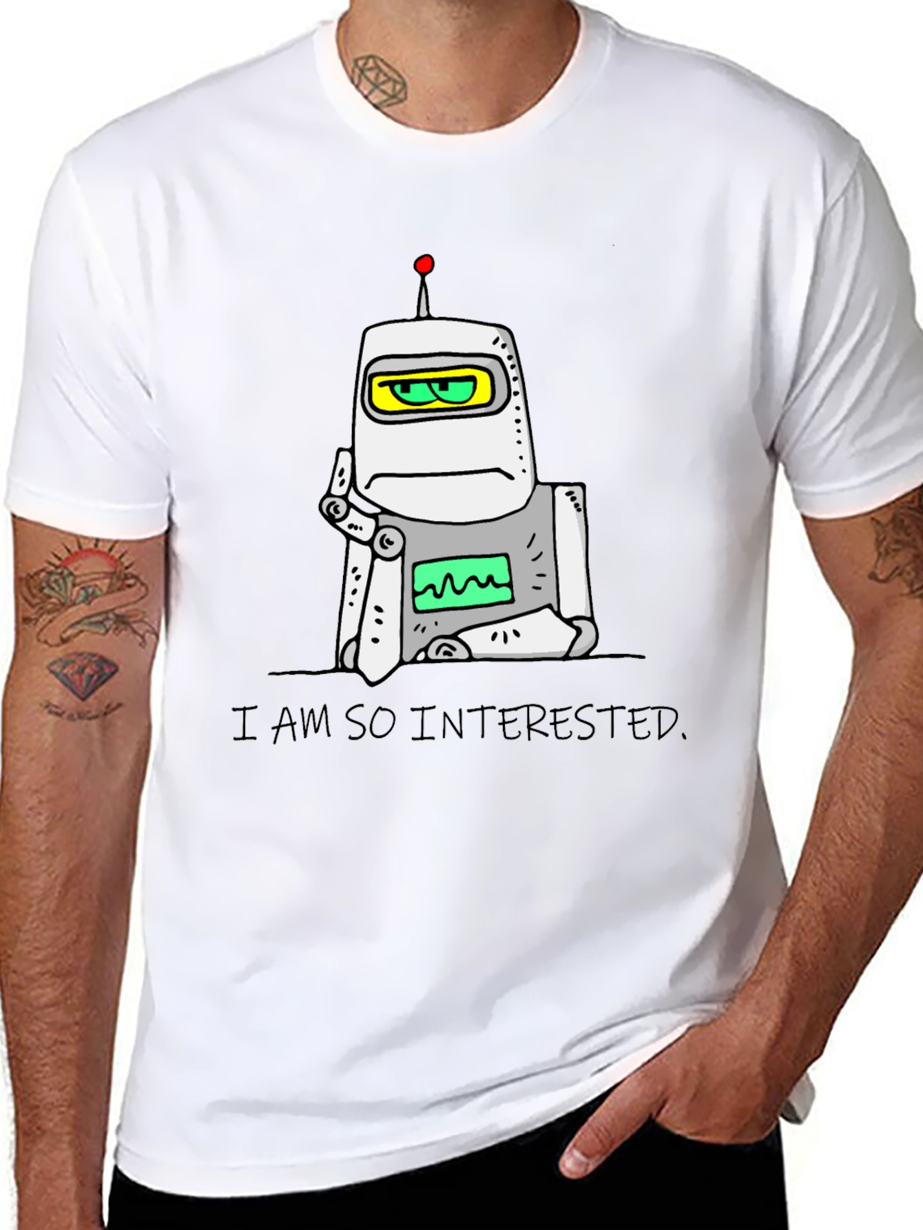 Interested Robot Graphic T-Shirt - Black
