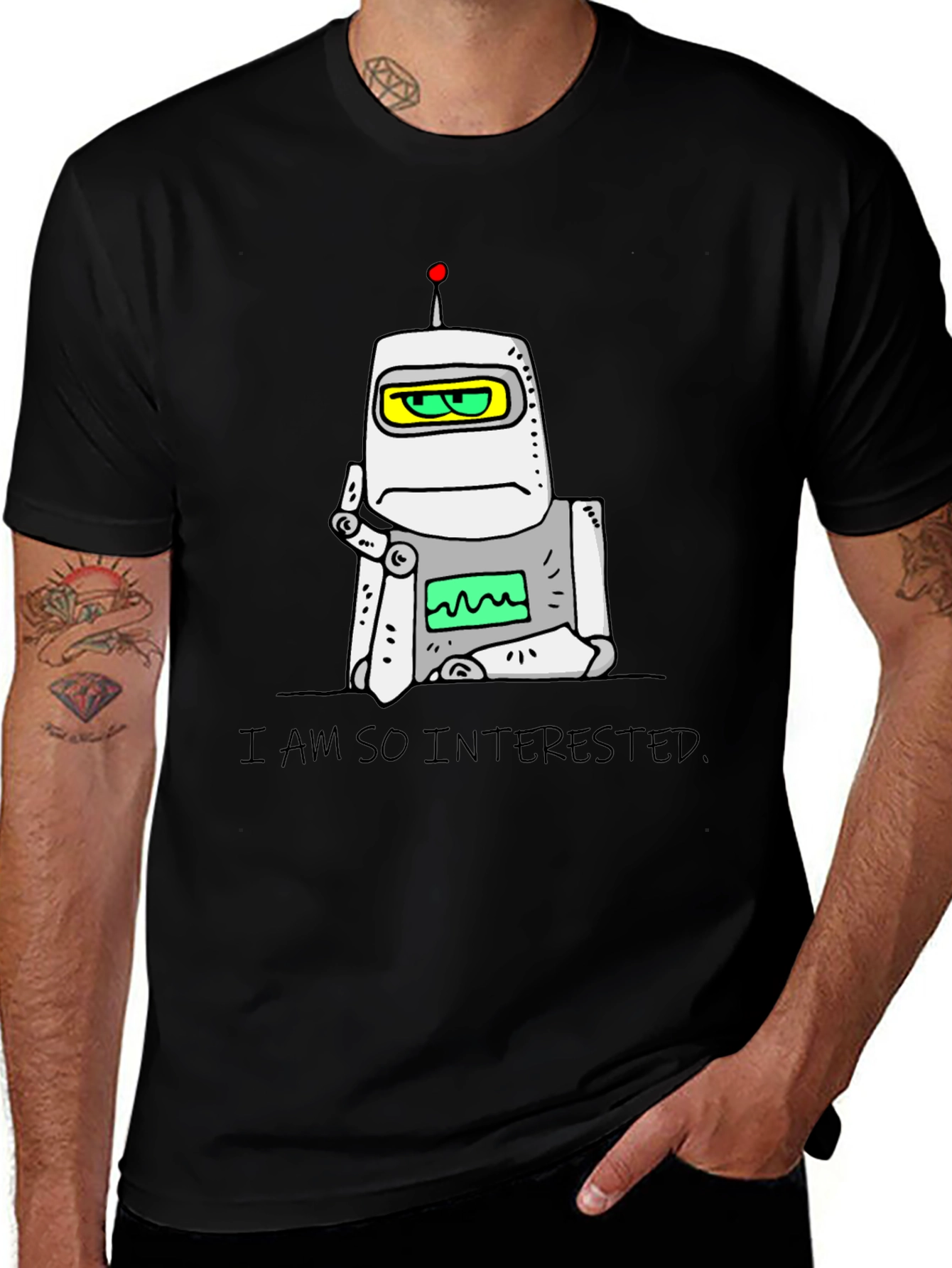 Interested Robot Graphic T-Shirt - Black