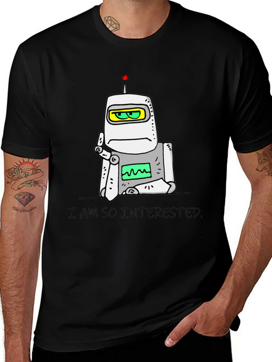 Interested Robot Graphic T-Shirt - Black