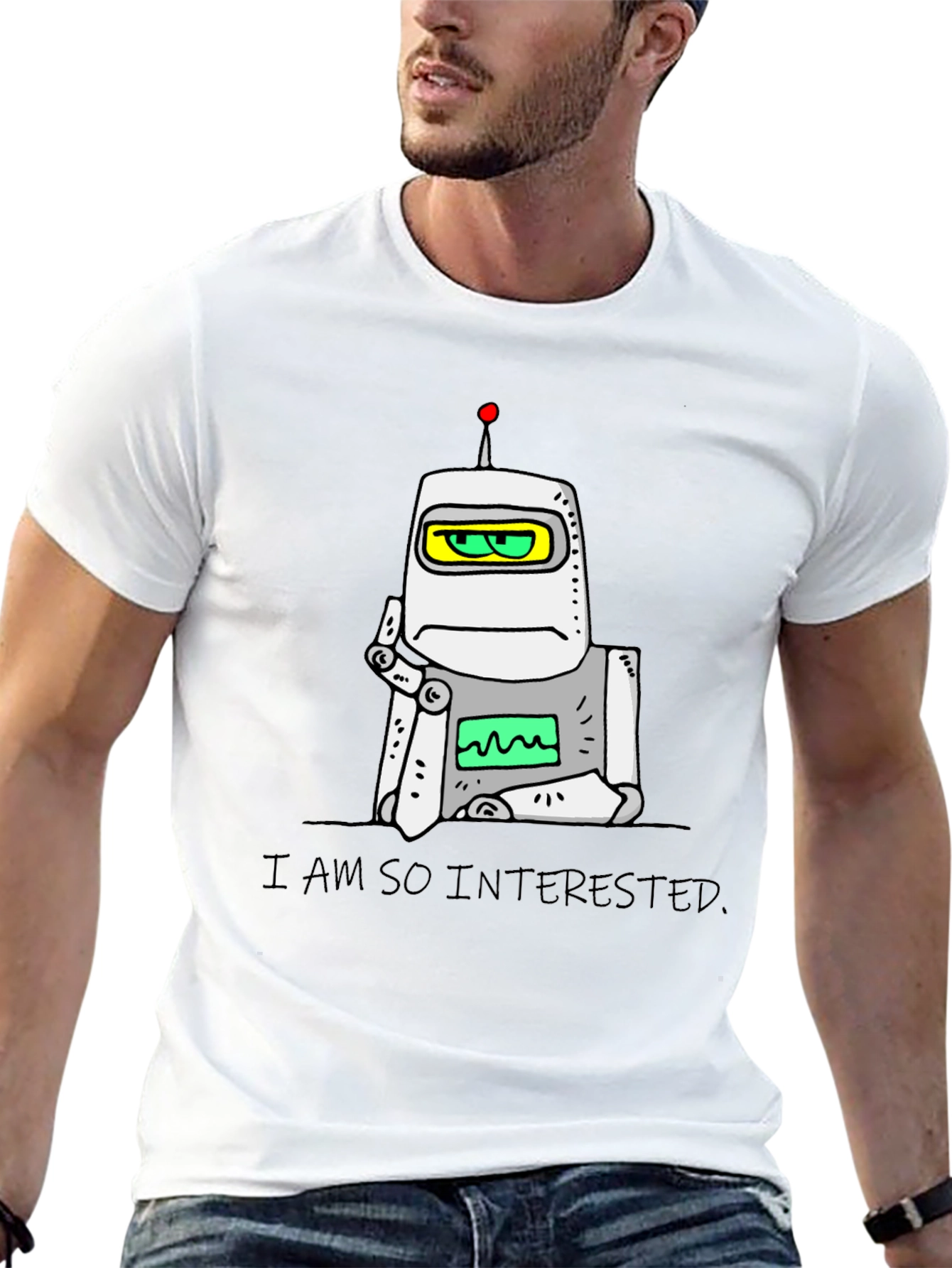 Interested Robot Graphic T-Shirt - Black
