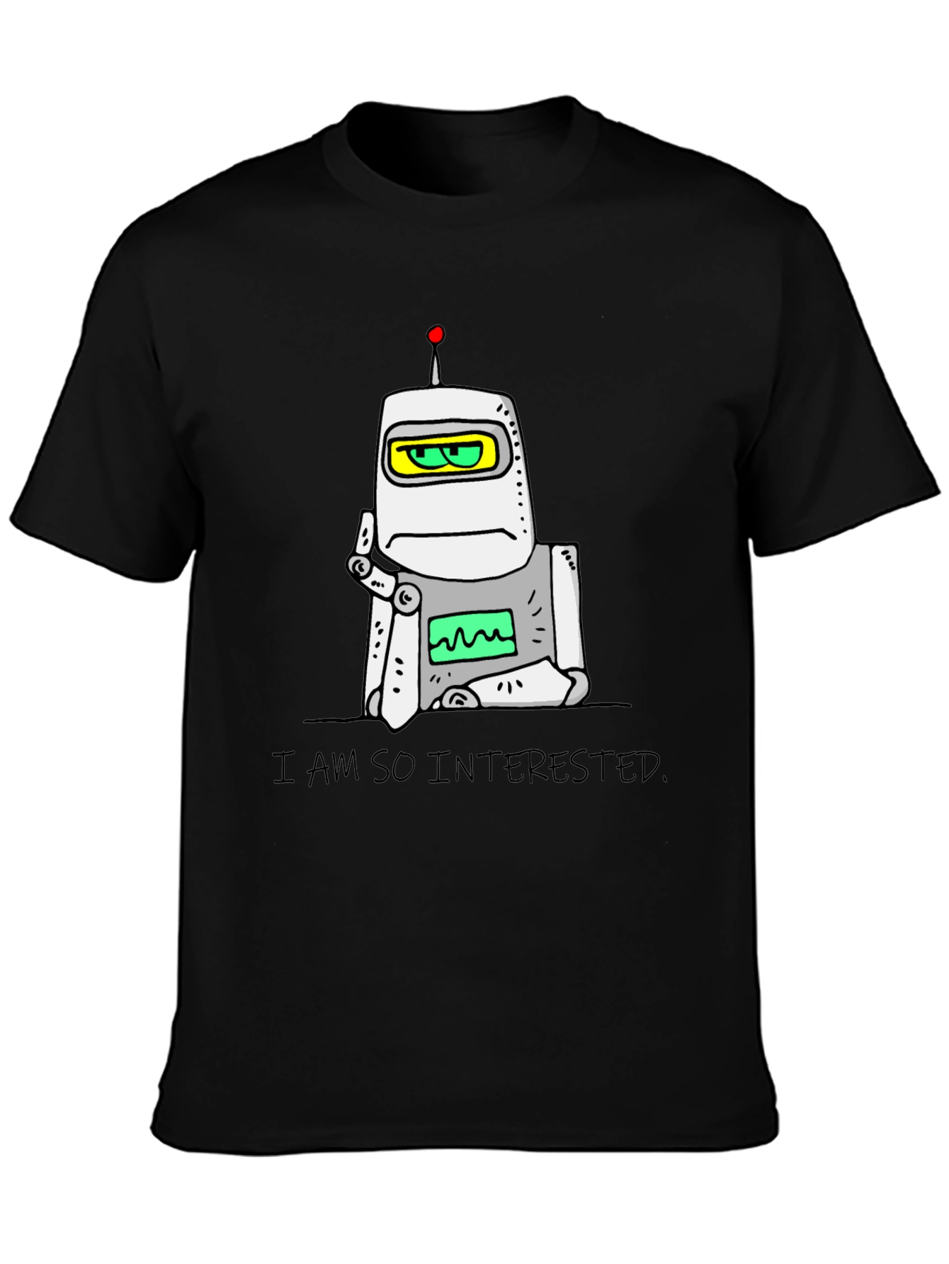 Interested Robot Graphic T-Shirt - Black