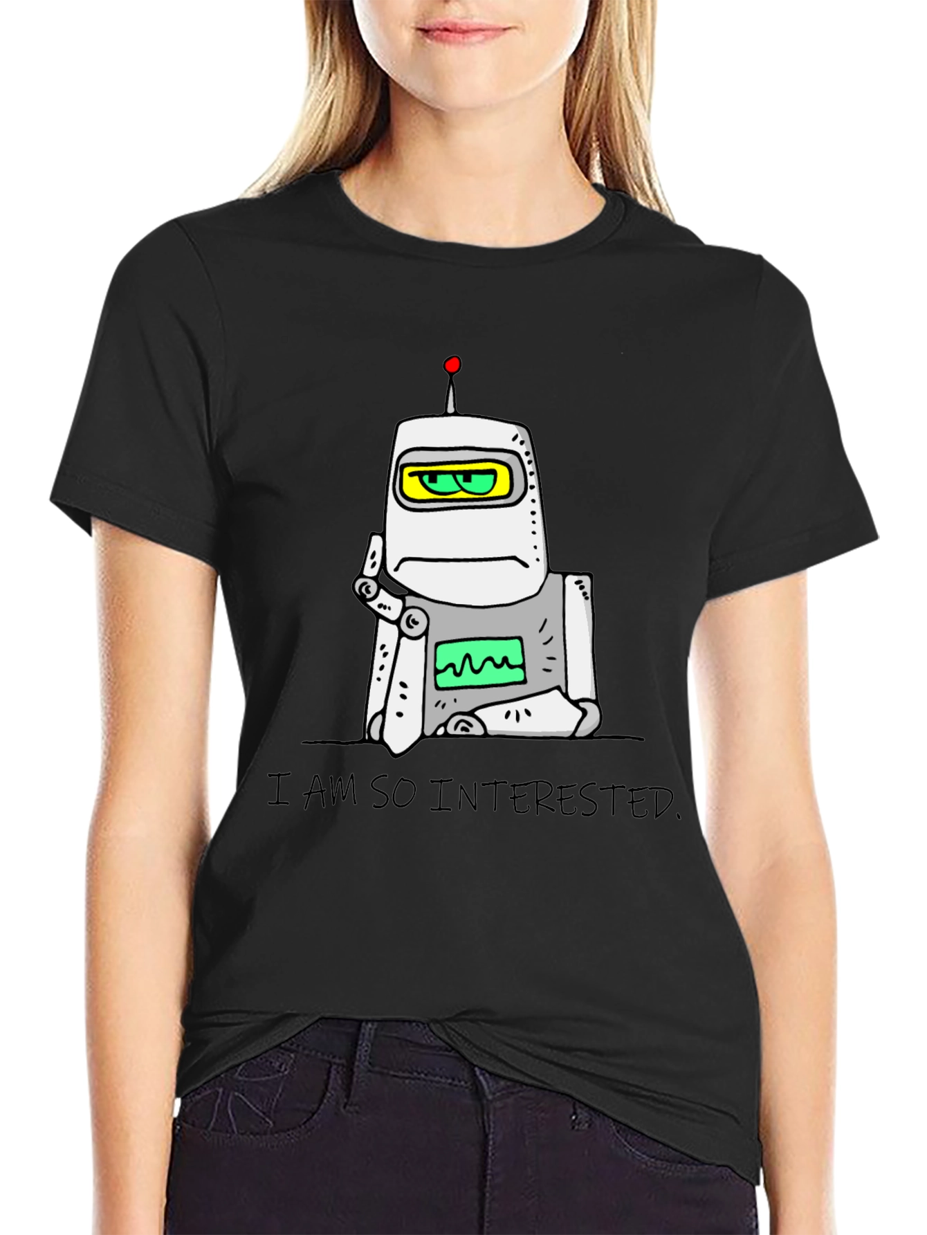 Interested Robot Graphic T-Shirt - Black