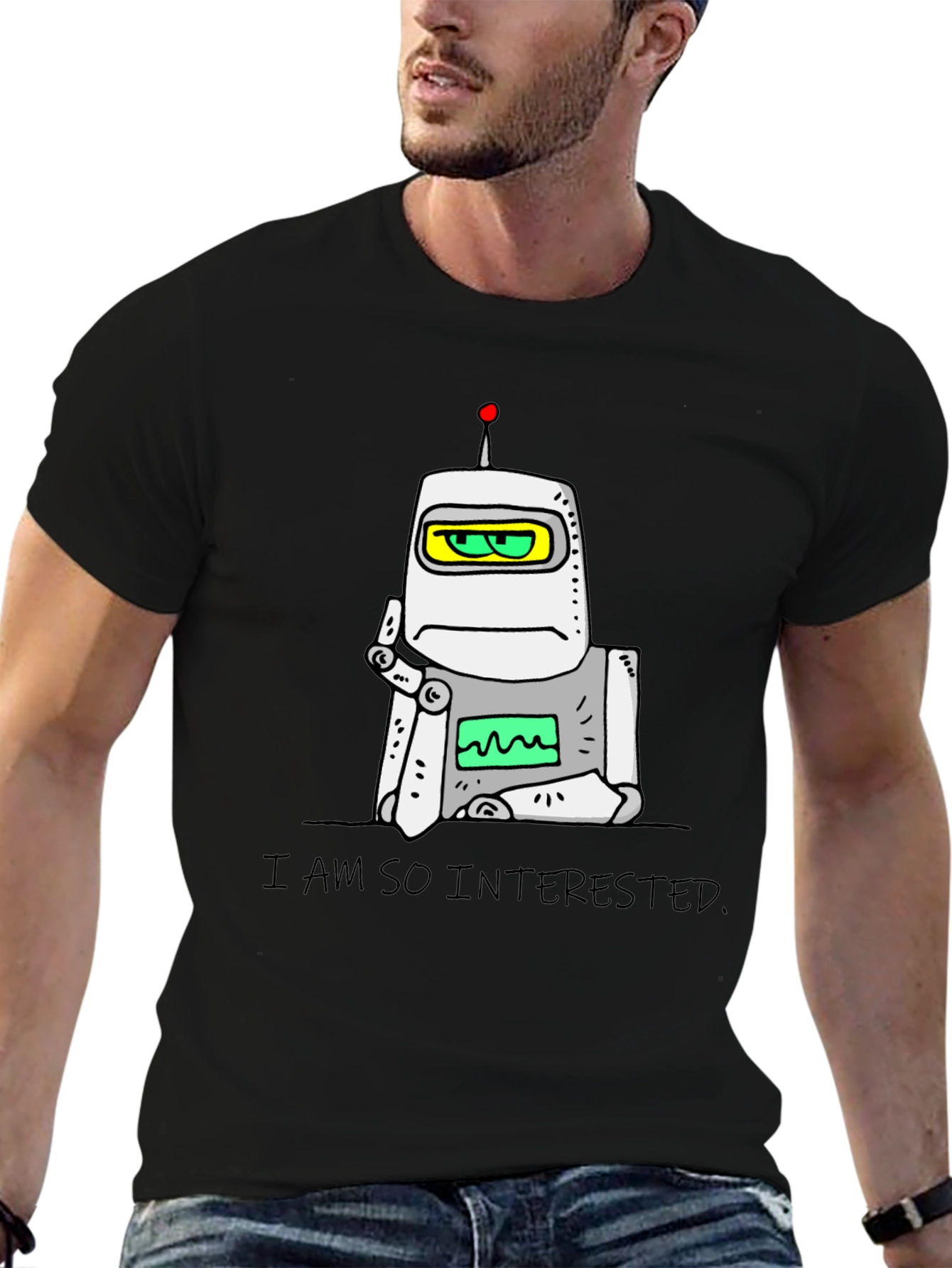 Interested Robot Graphic T-Shirt - Black