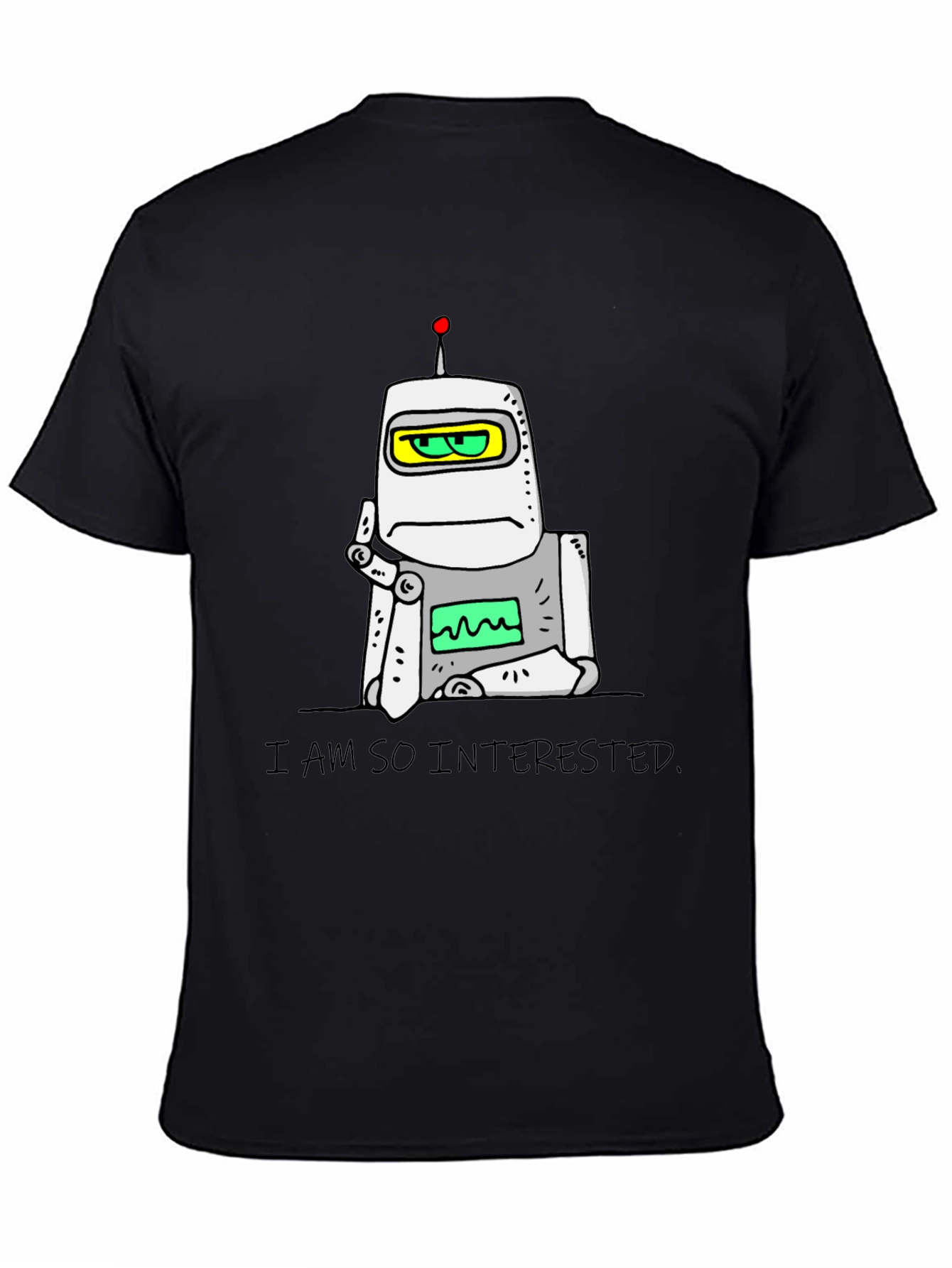 Interested Robot Graphic T-Shirt - Black