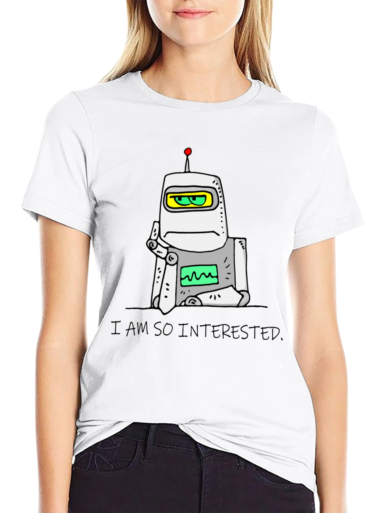 Interested Robot Graphic T-Shirt - Black