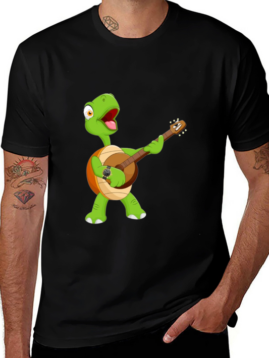 Cartoon Turtle Banjo Player Graphic T-Shirt