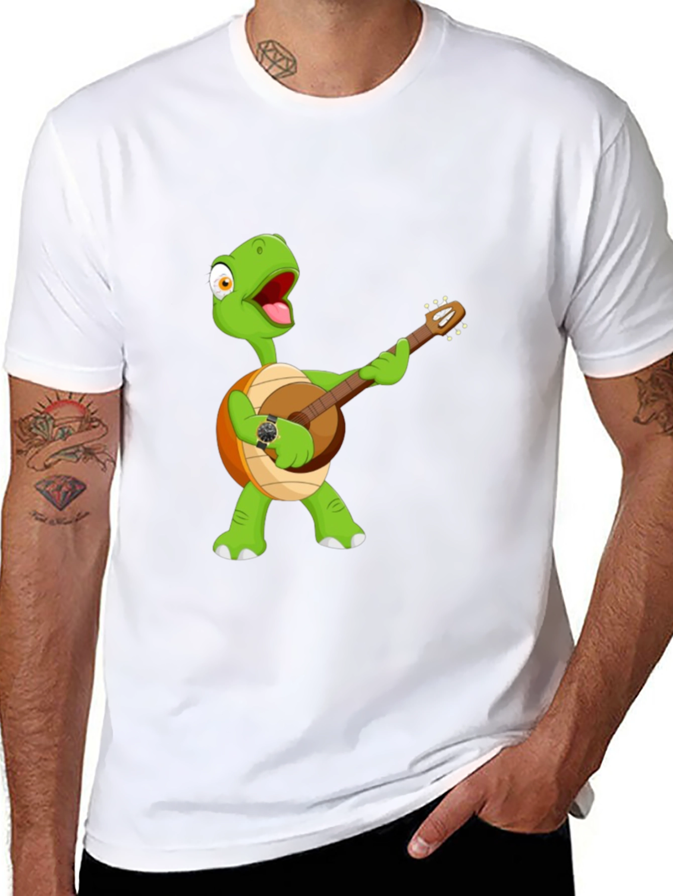Cartoon Turtle Banjo Player Graphic T-Shirt