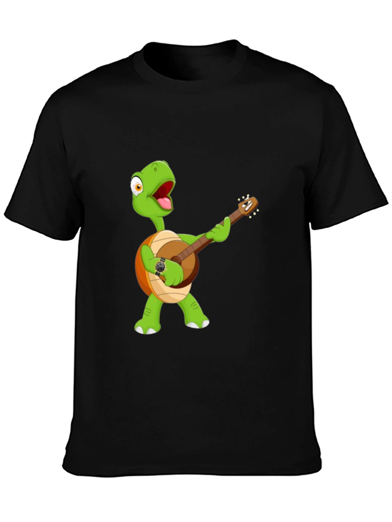 Cartoon Turtle Banjo Player Graphic T-Shirt