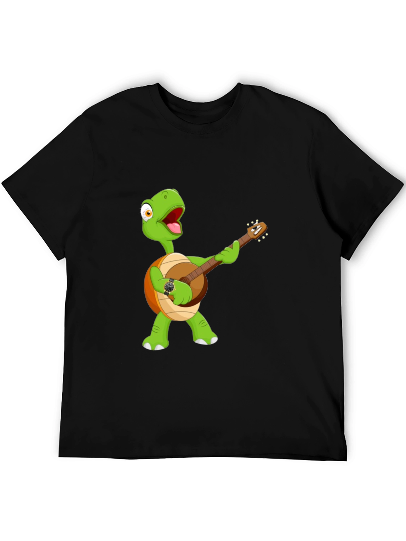 Cartoon Turtle Banjo Player Graphic T-Shirt